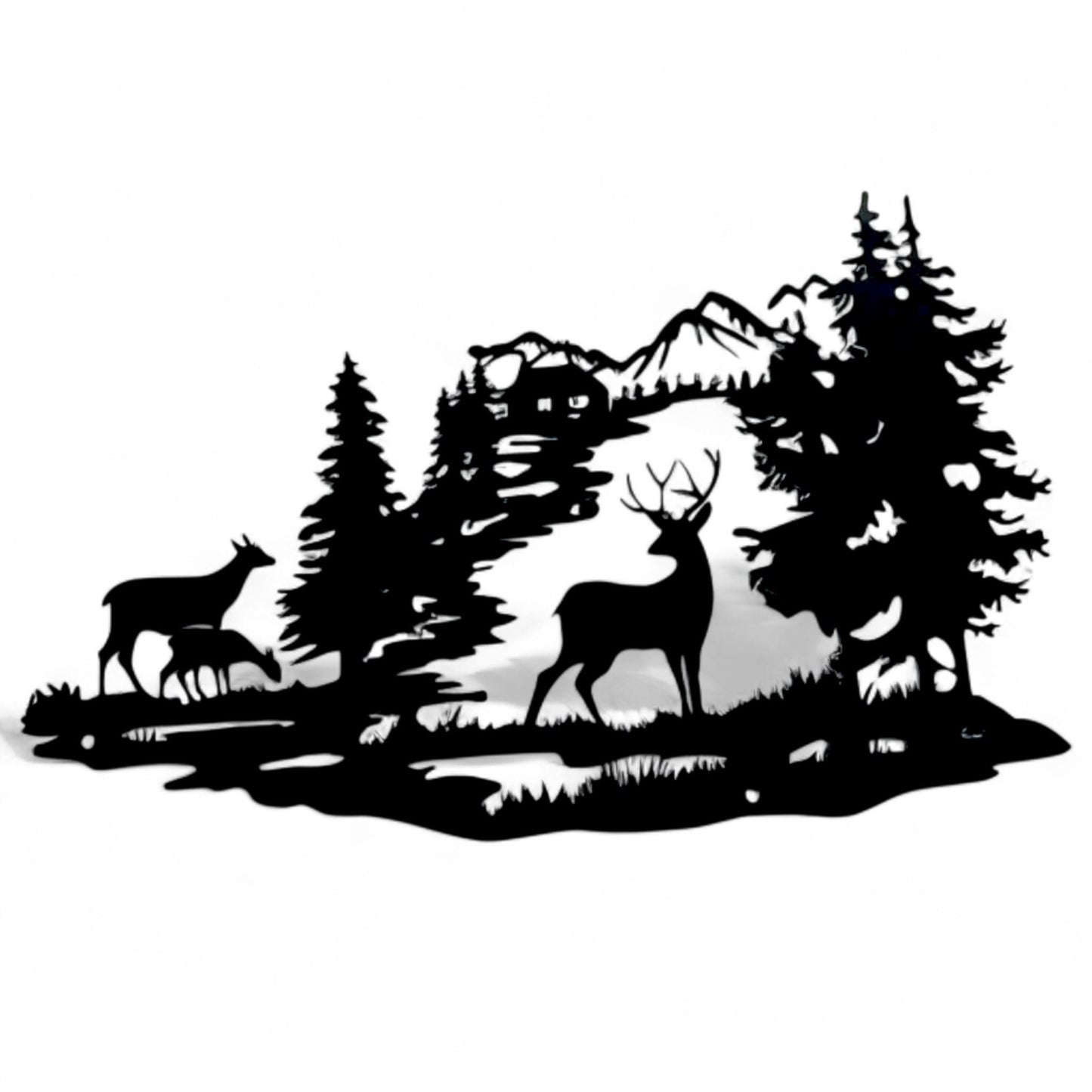 Deer Forest Silhouette Metal Wall Art – Rustic Cabin Home Decor