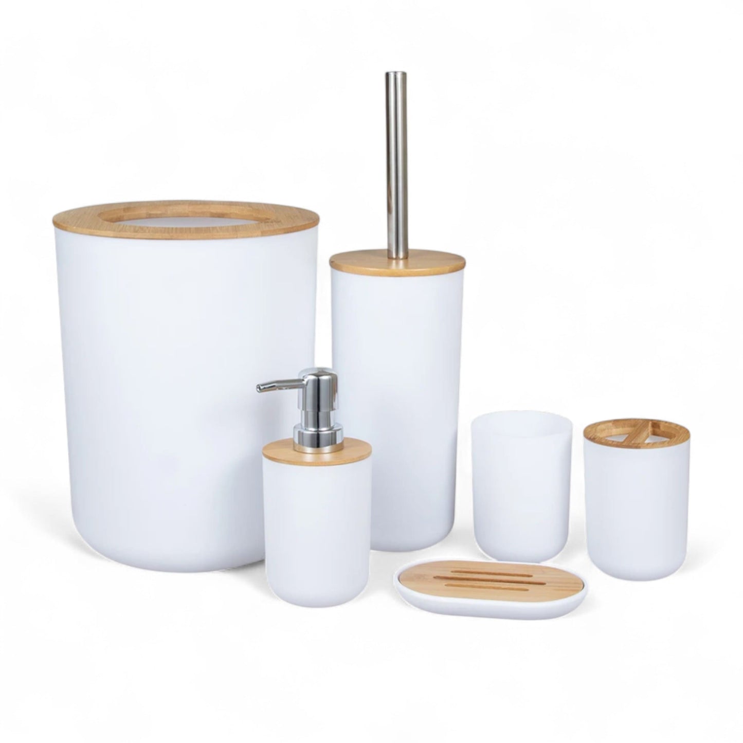 Bathroom accessories set 6-piece – bamboo minimalist decor - Geniogoods