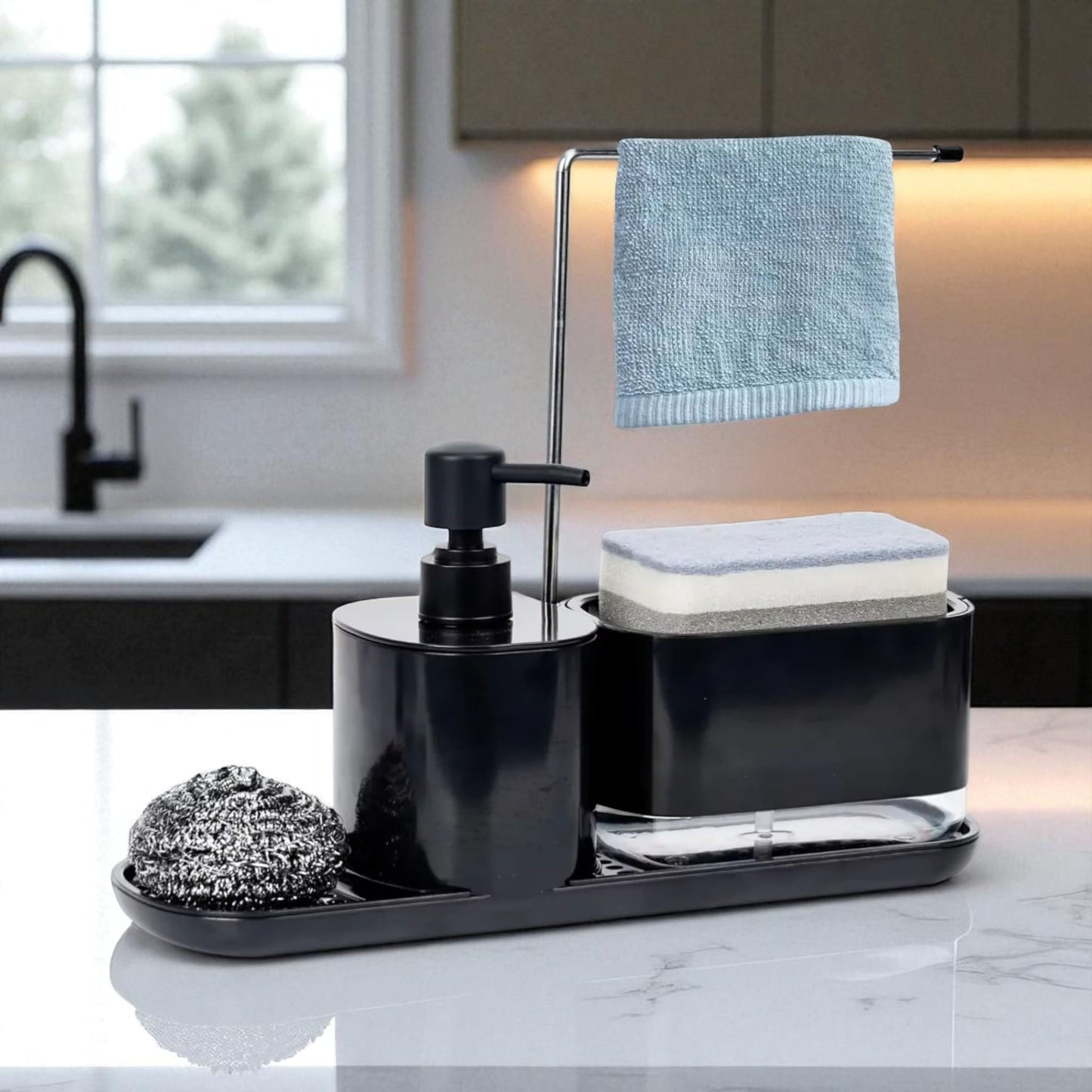 Kitchen soap dispenser set 4-in-1 – sleek sink organizer - Geniogoods