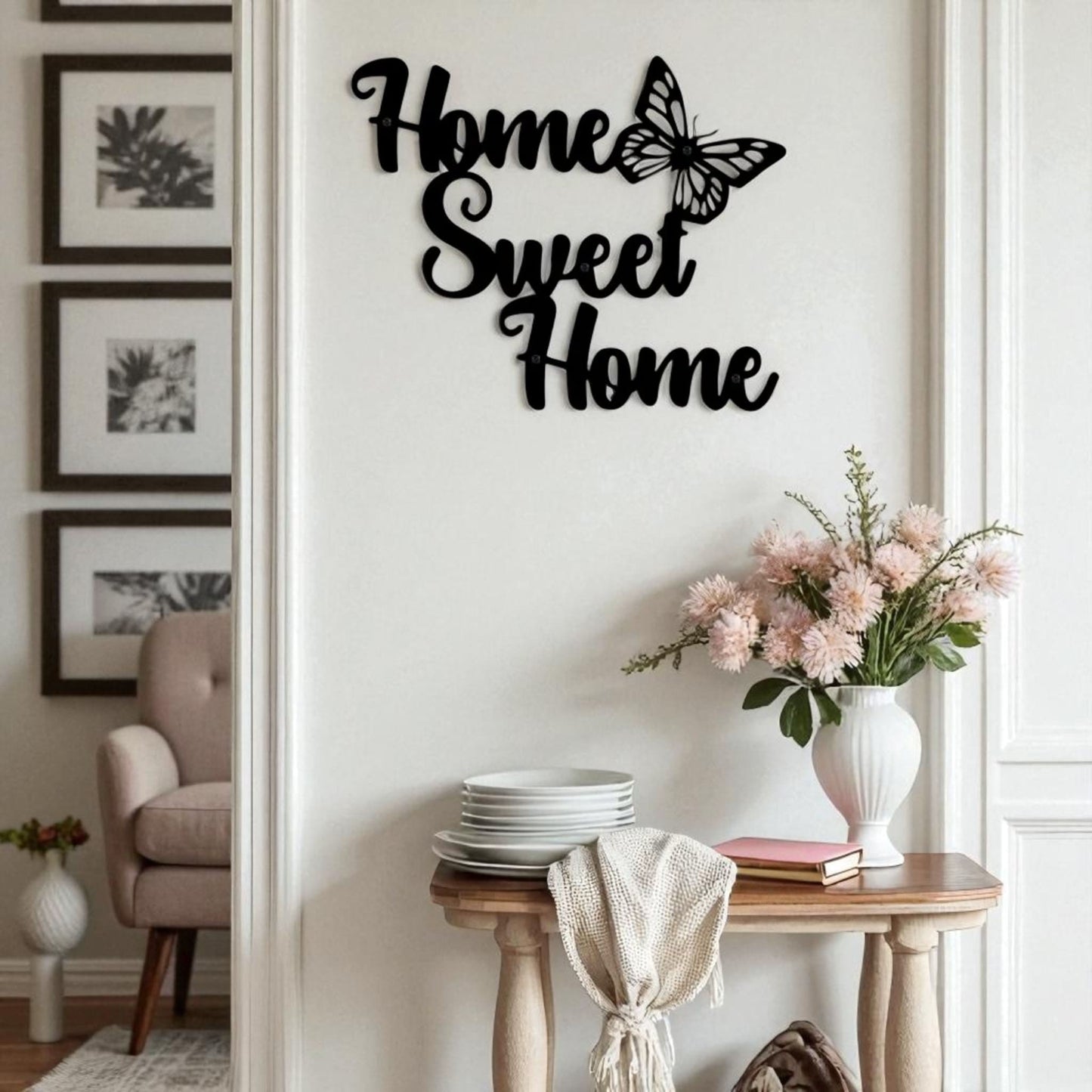 Home Sweet Home Metal Wall Art – Rustic Butterfly Design