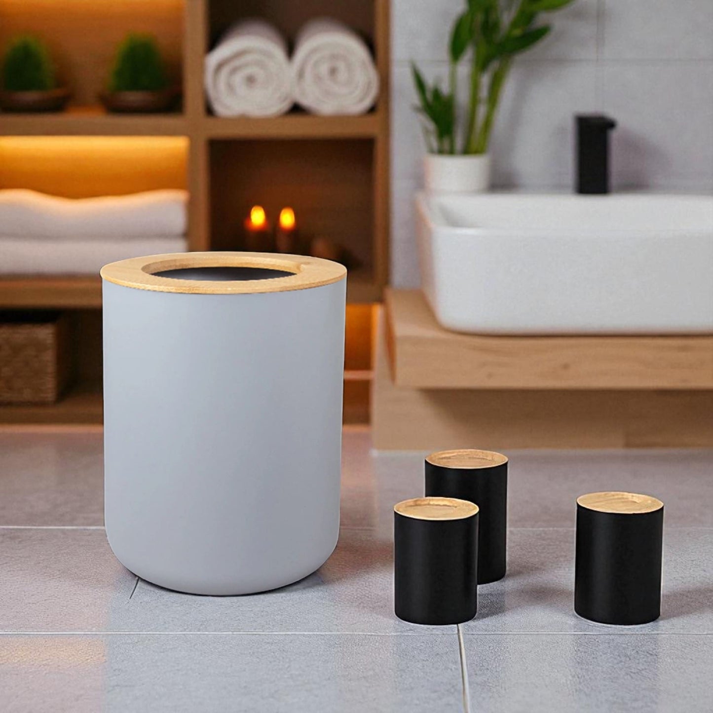 Bathroom accessories set 6-piece – bamboo minimalist decor - Geniogoods