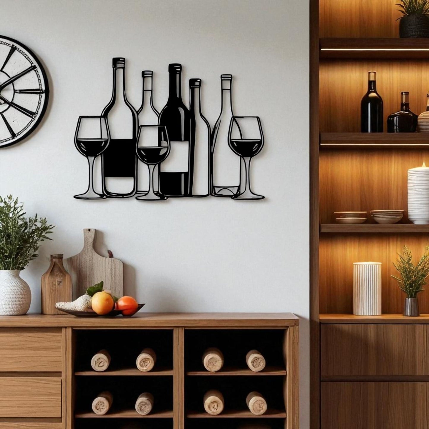 Metal Wine Bottles & Glasses Wall Art – Bar Kitchen Decor