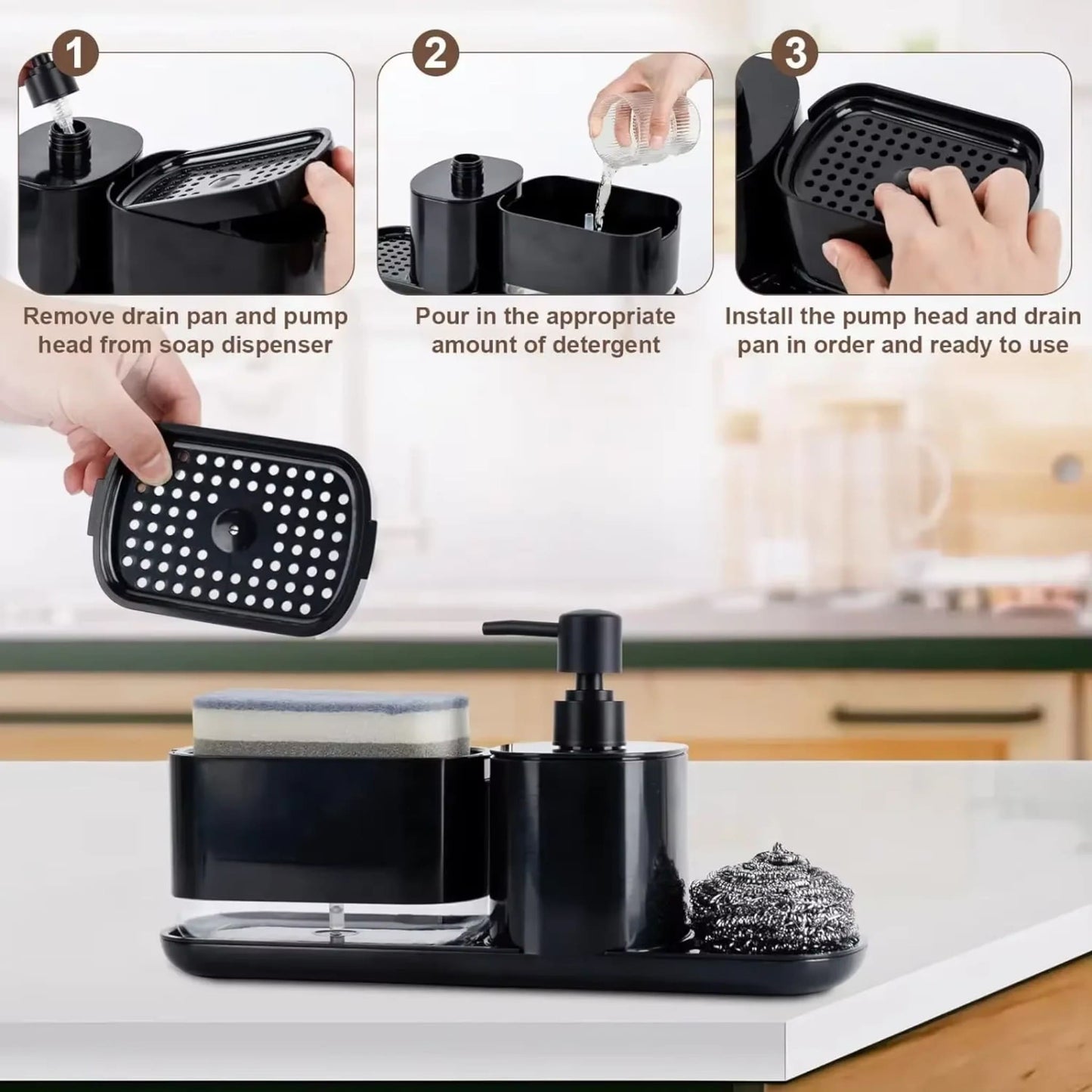 Kitchen soap dispenser set 4-in-1 – sleek sink organizer - Geniogoods