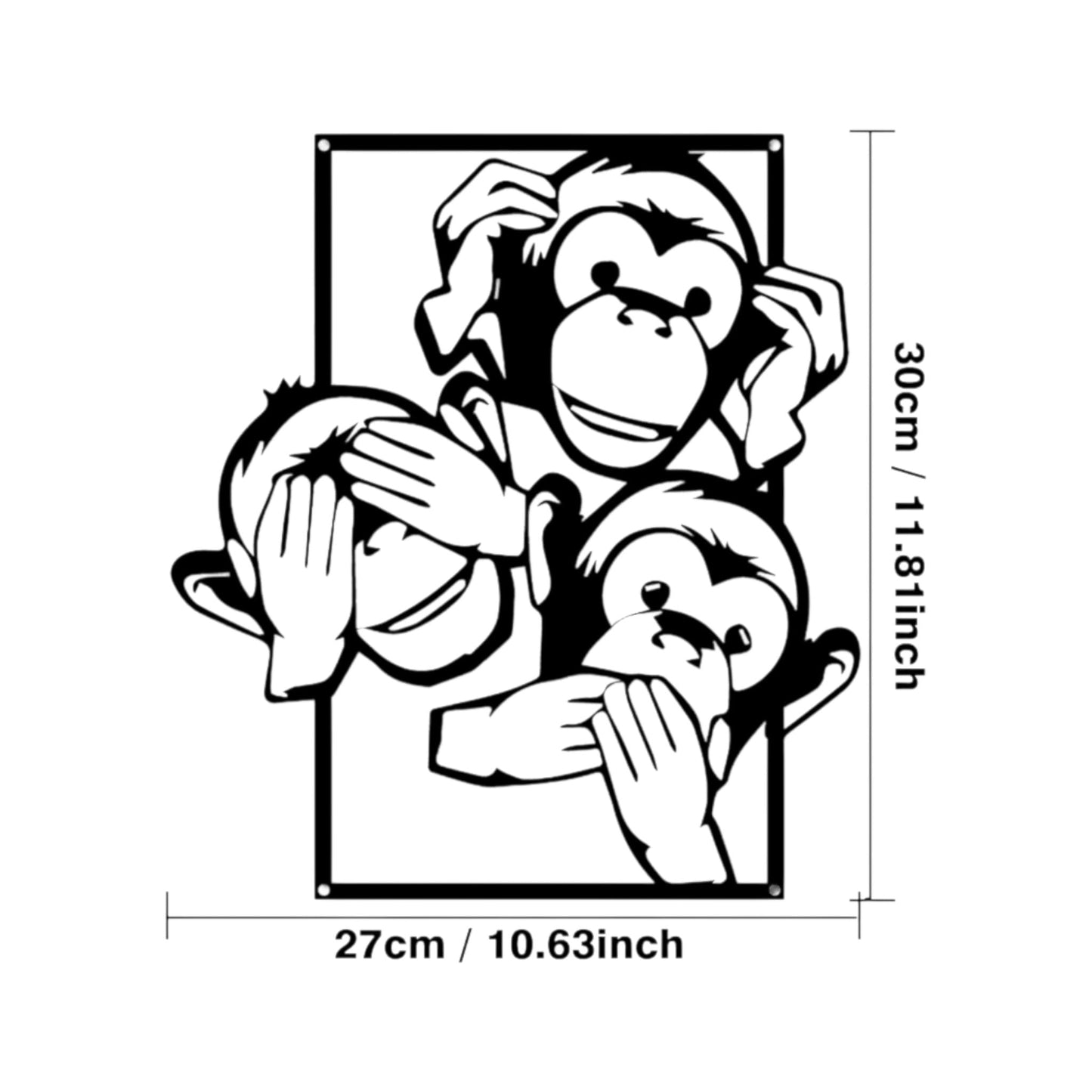 No See Hear Speak Monkey Metal Wall Art – Funny Bathroom Decor