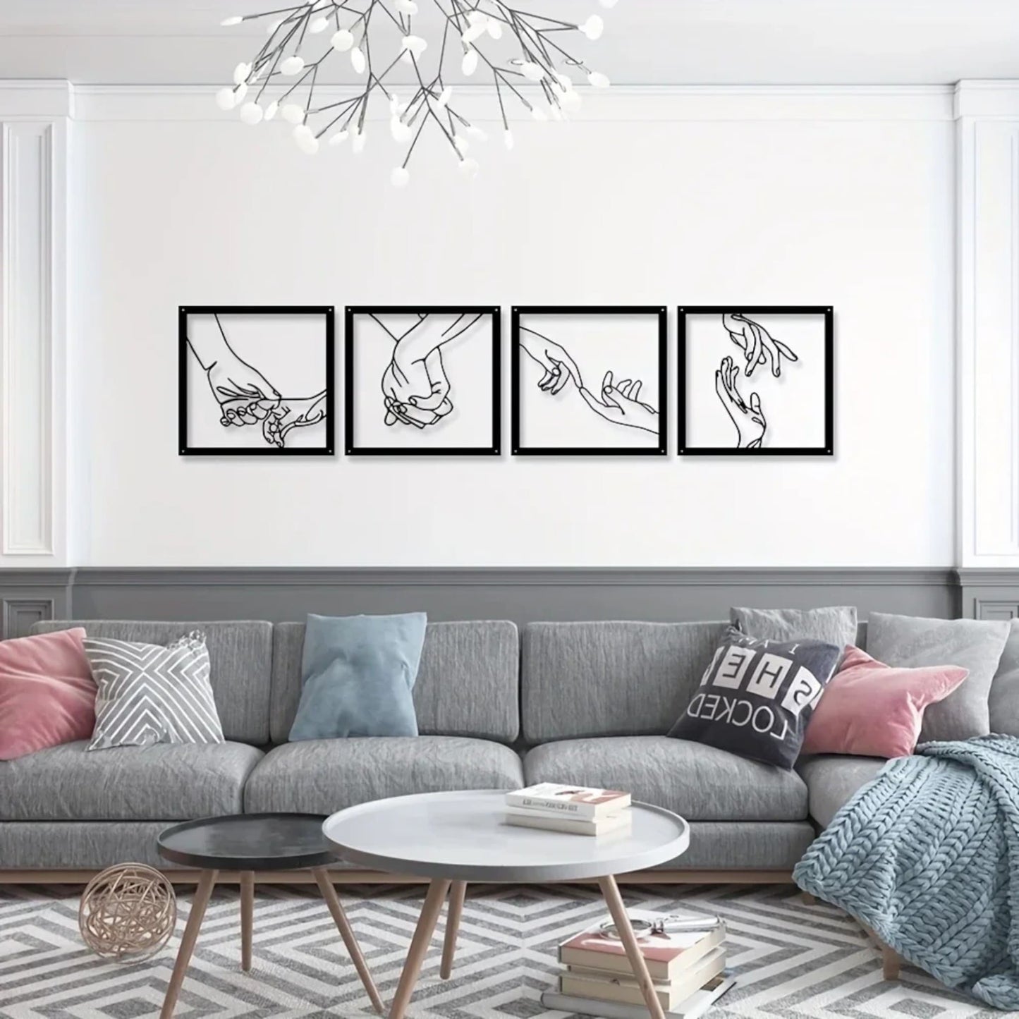 Minimalist Hand Line Art – Black Metal Wall Art