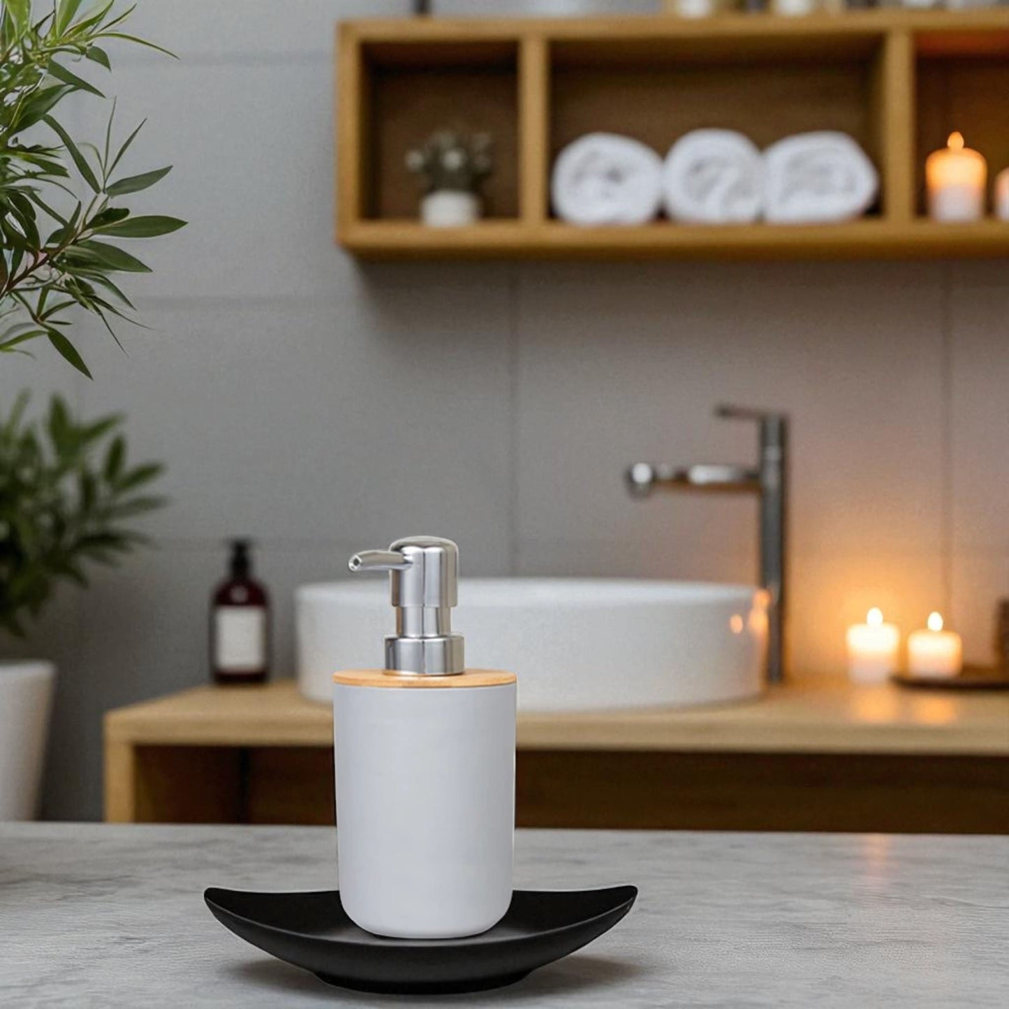 Bathroom accessories set 6-piece – bamboo minimalist decor - Geniogoods