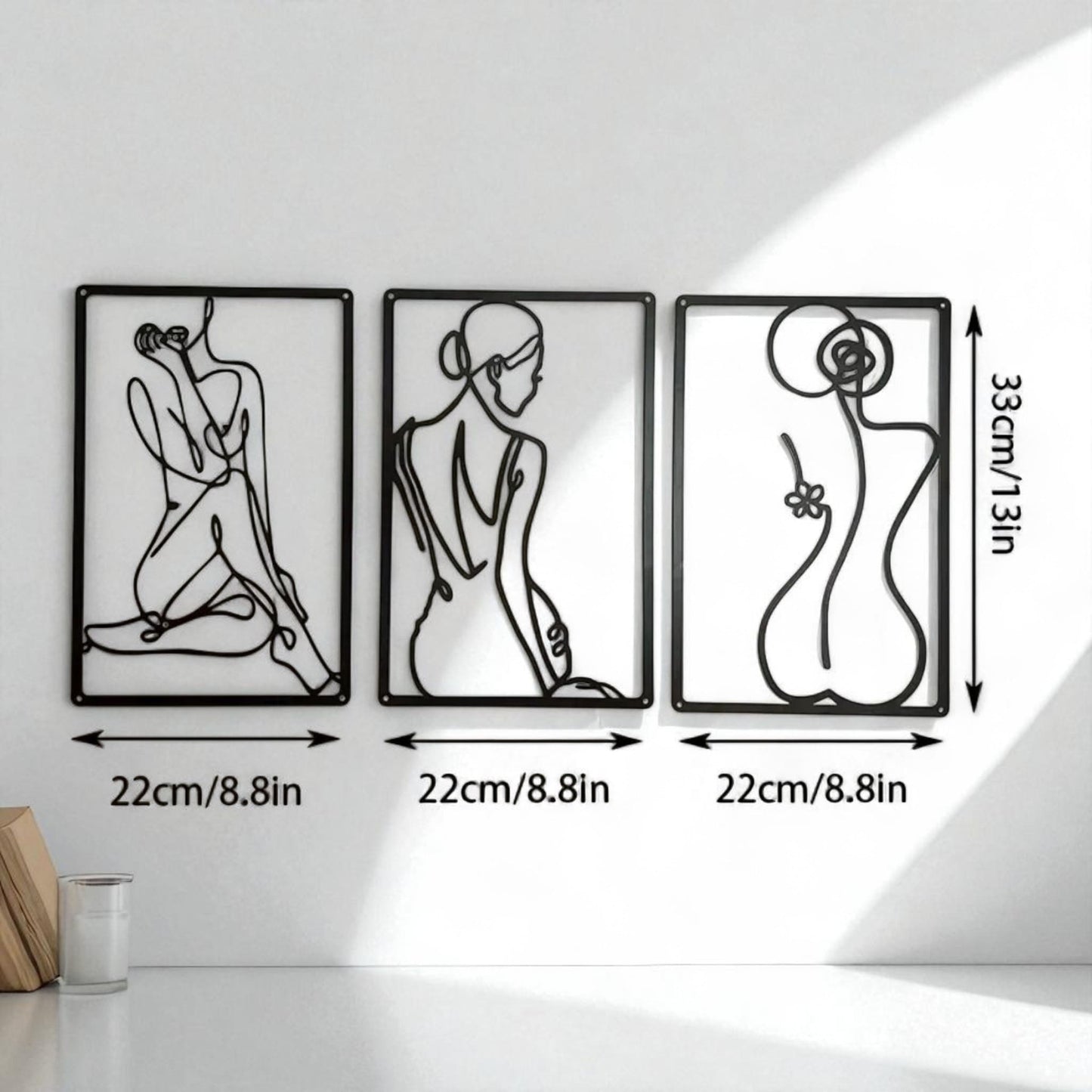 Female line art wall decor – 3-piece metal minimalist sculpture set Geniogoods