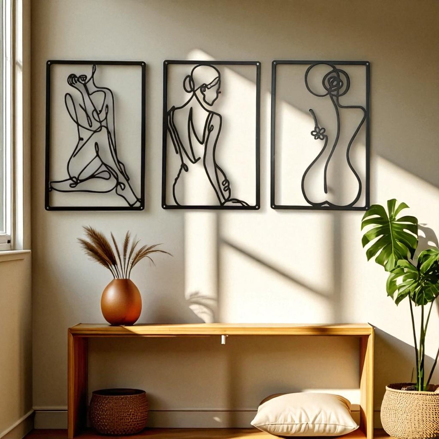 Female line art wall decor – 3-piece metal minimalist sculpture set Geniogoods