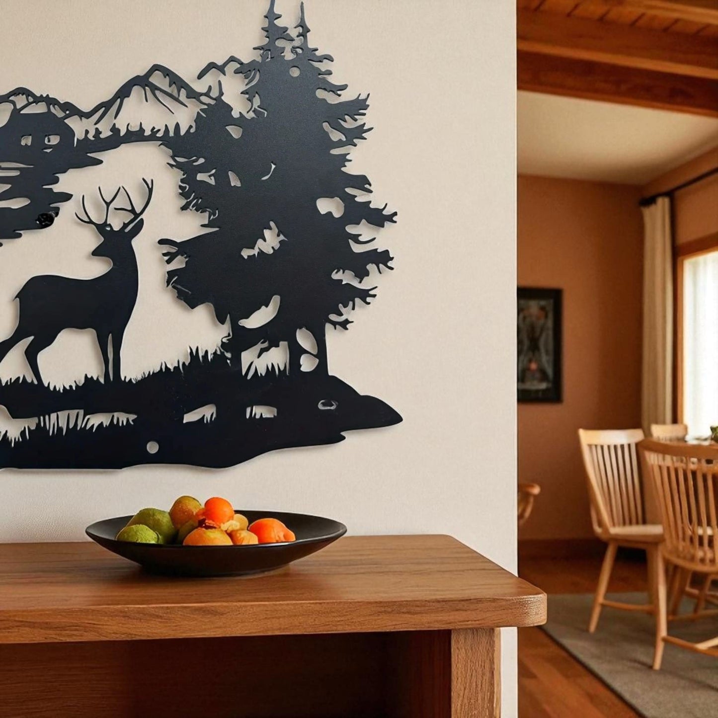 Deer Forest Silhouette Metal Wall Art – Rustic Cabin Home Decor