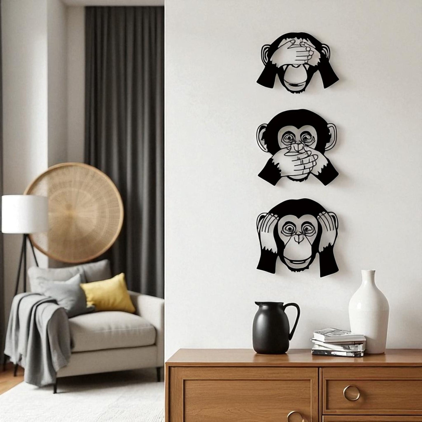 3 Pcs Funny Monkey Metal Wall Decor – See Hear Speak No Evil