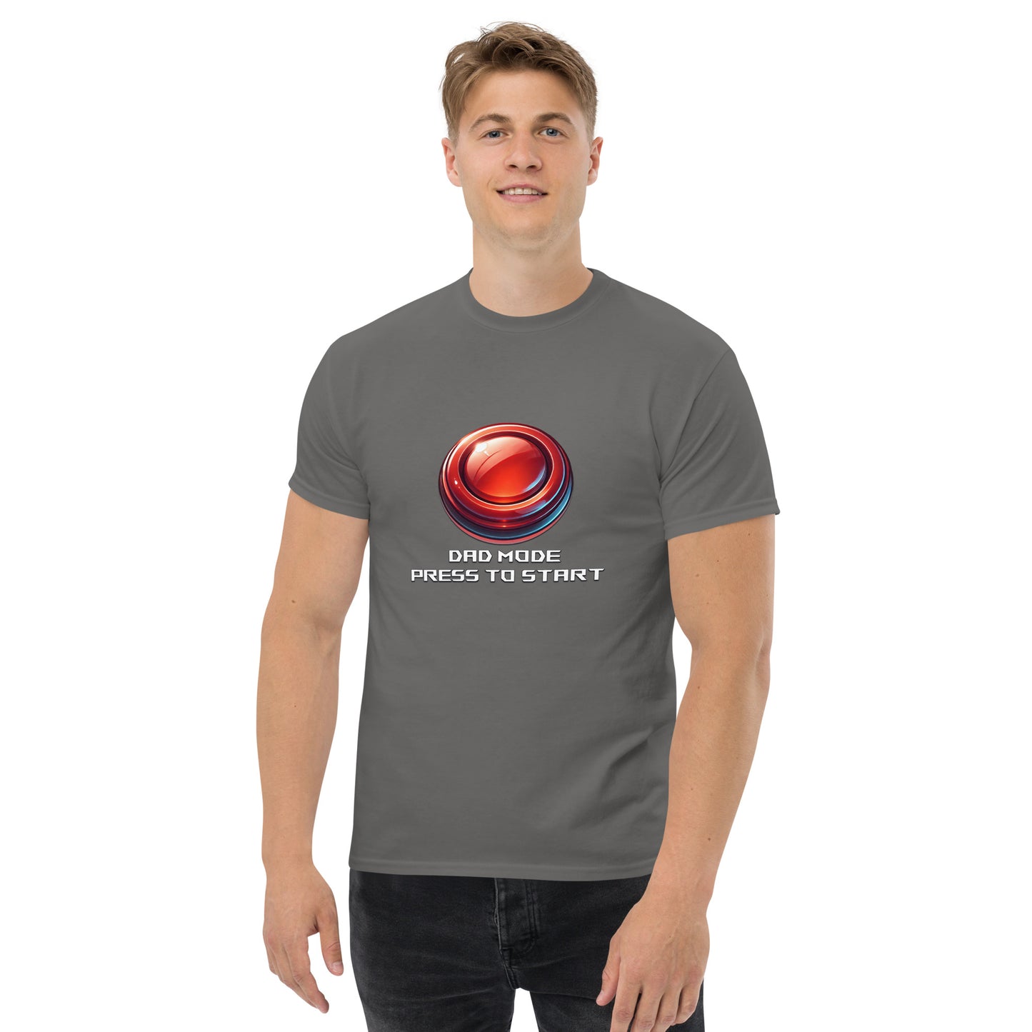 Dad Mode T-Shirt – Gamer Fatherhood Start Button Tee