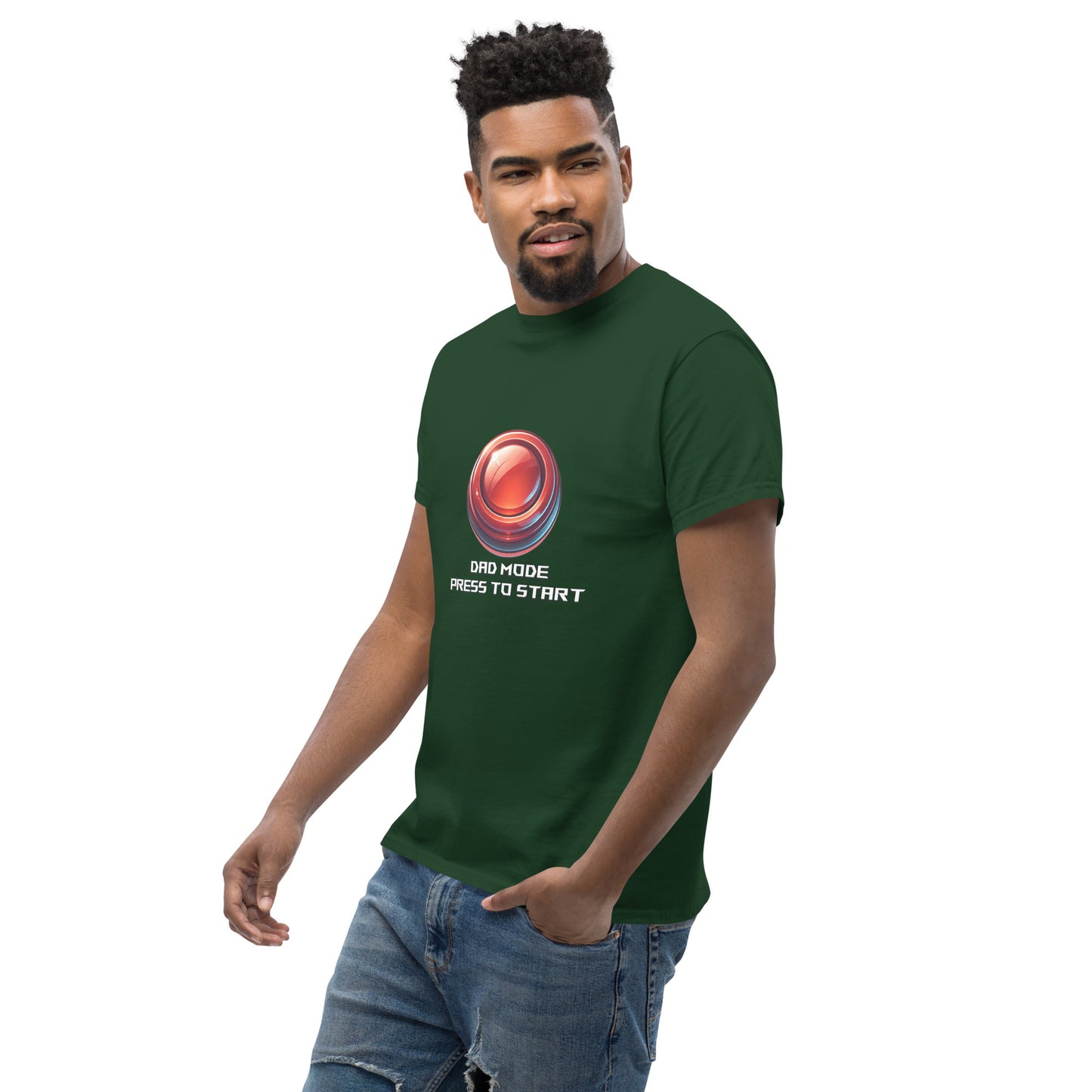 Dad Mode T-Shirt – Gamer Fatherhood Start Button Tee