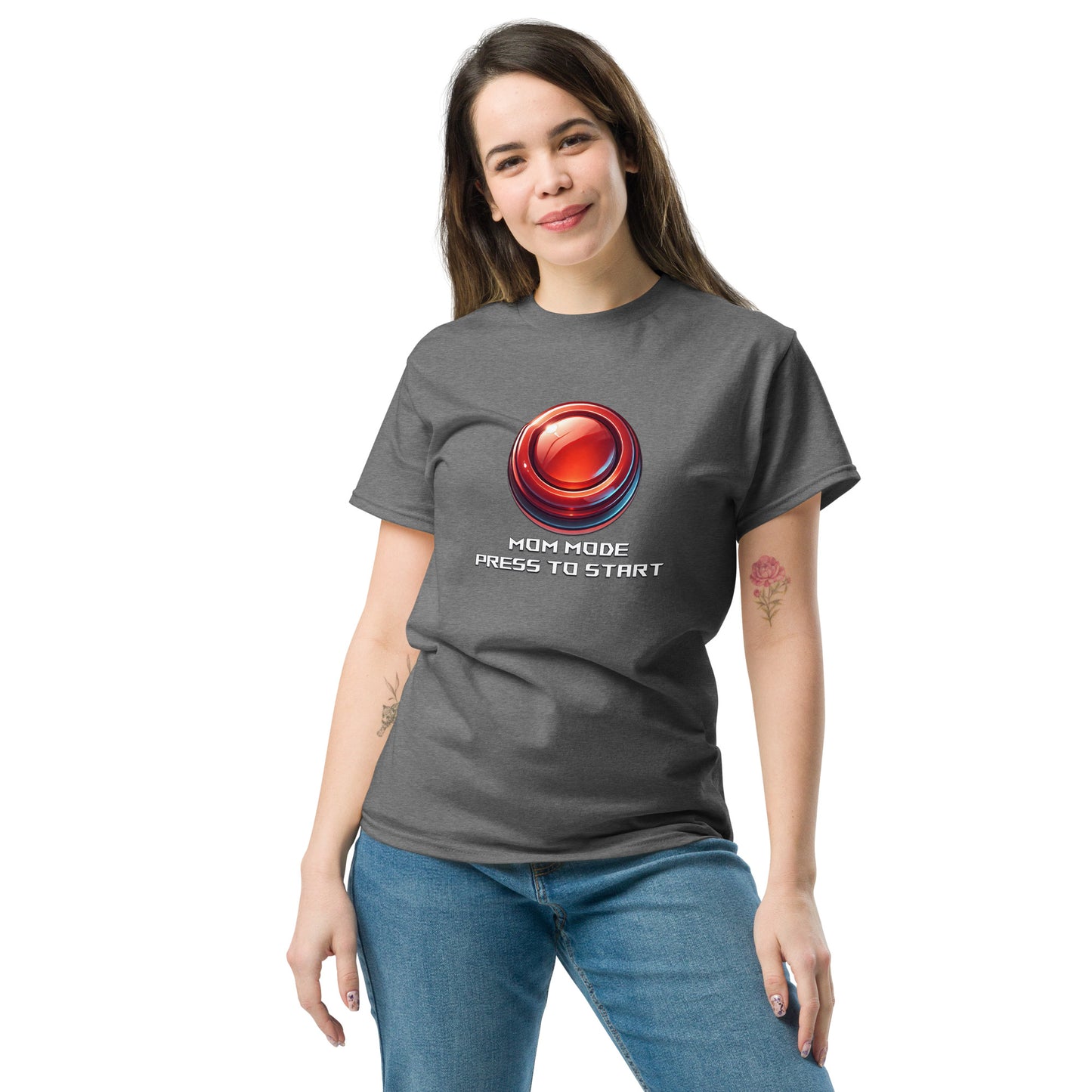Mom Mode T-Shirt – Funny Gamer Start Button Shirt for Moms