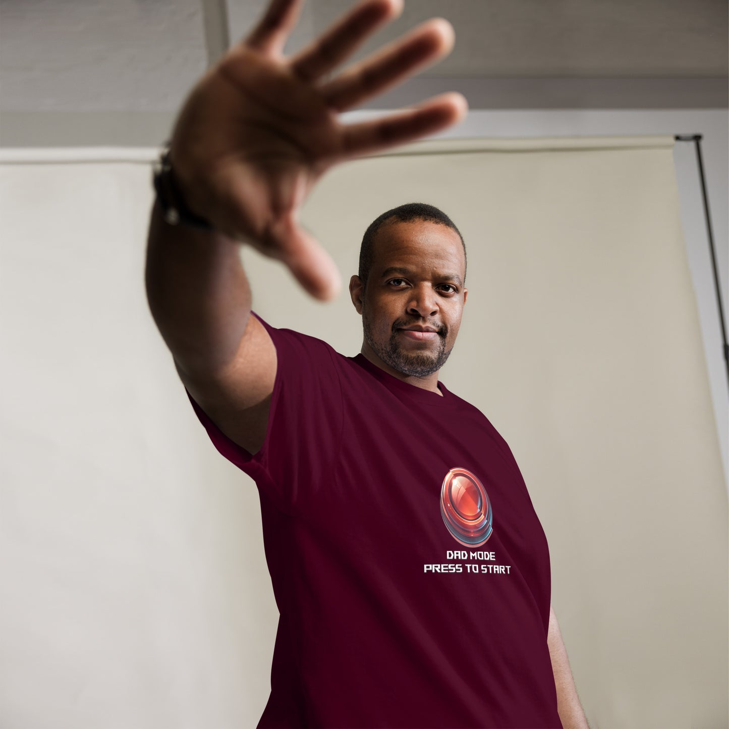 Dad Mode T-Shirt – Gamer Fatherhood Start Button Tee