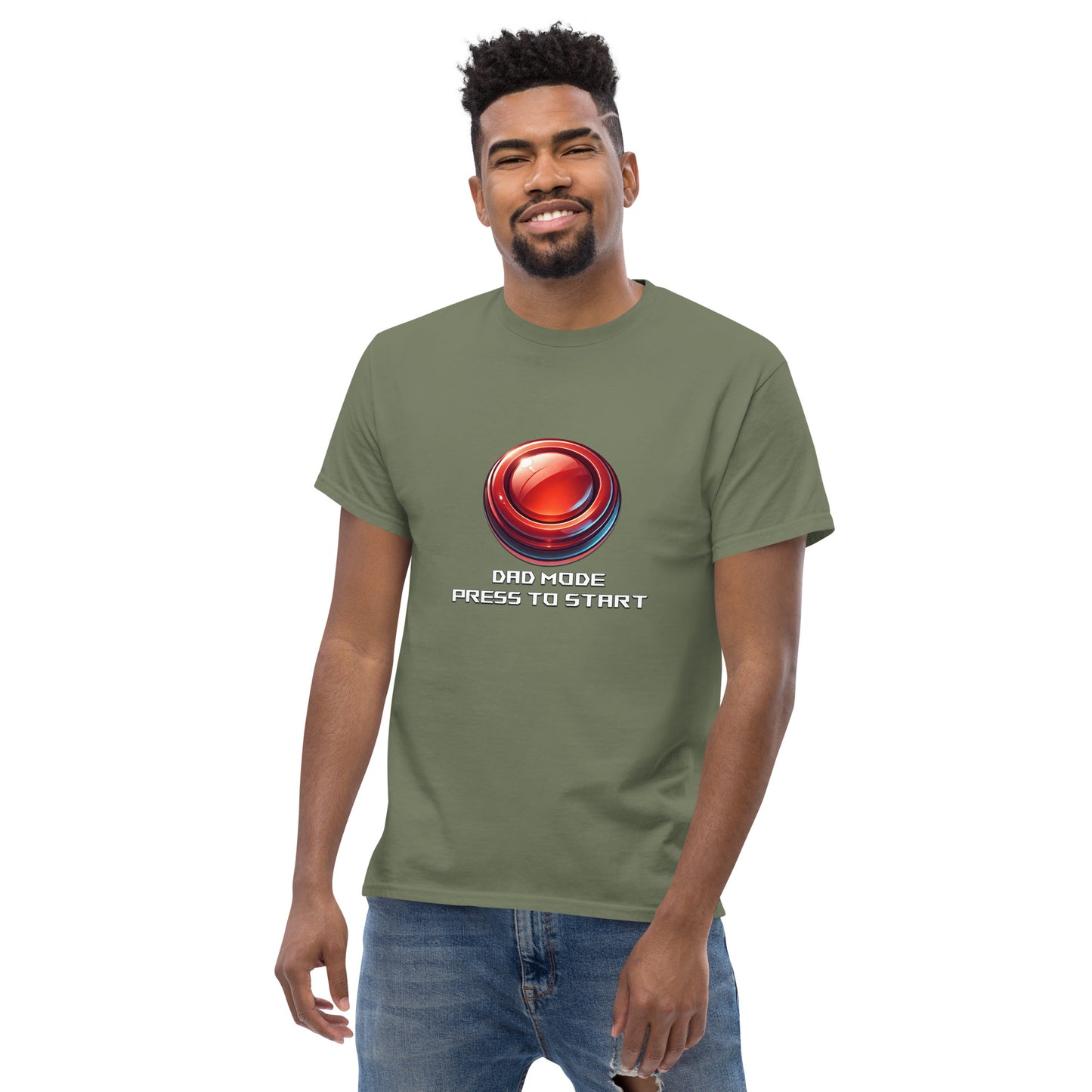 Dad Mode T-Shirt – Gamer Fatherhood Start Button Tee