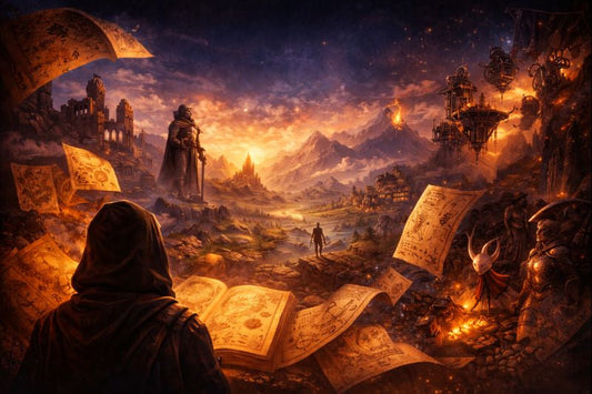 Game lore illustrated through immersive worldbuilding, showing how video games create deep and living universes