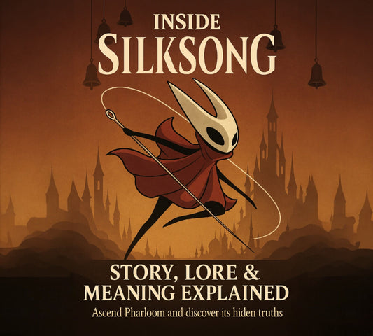 Hornet standing atop a silk tower in Pharloom, holding her needle and thread under golden light — symbolic art representing Silksong’s story of resilience, purpose, and ascent.