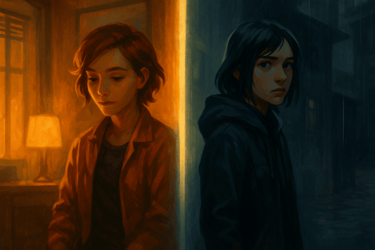 Mio and Zoe in Split Fiction showcasing visual storytelling through colors, shadows, and cinematic framing