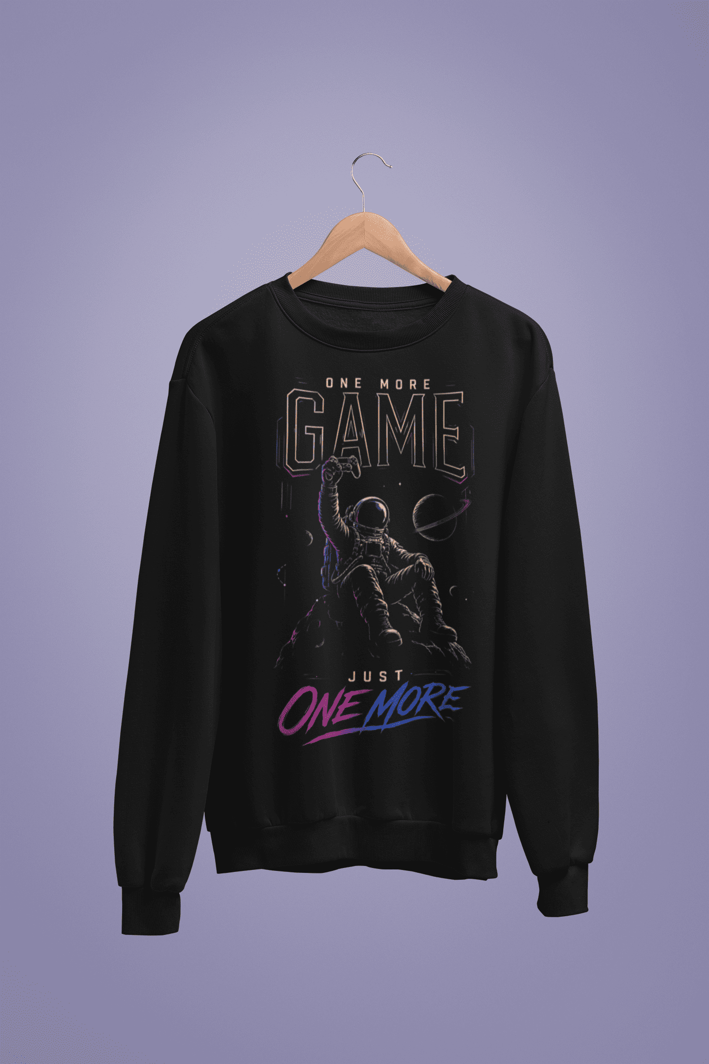 Front hanging view of Hornet Grubs Sweatshirt with Hornet and smiling grubs artwork on black fabric.