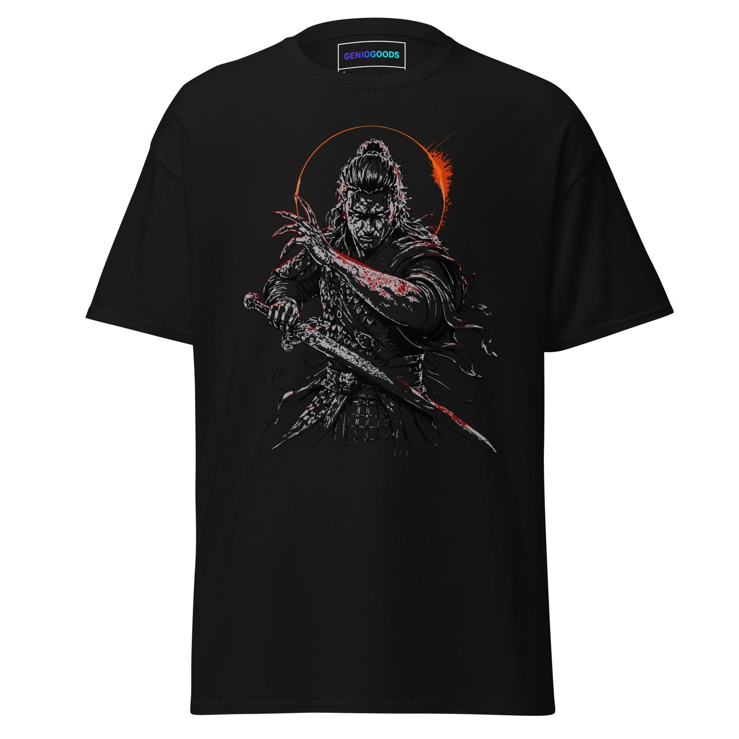 The Blood of Dawnwalker apparel collection featuring a black T-shirt with a dark fantasy warrior, sword artwork and gothic RPG atmosphere.