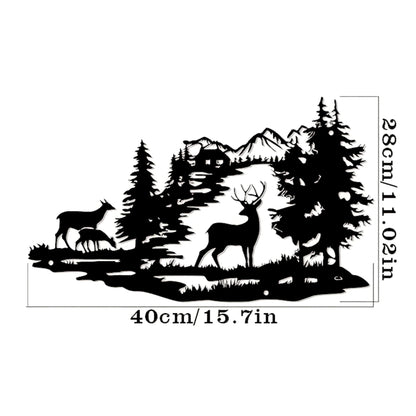 Deer Forest Silhouette Metal Wall Art – Rustic Cabin Home Decor