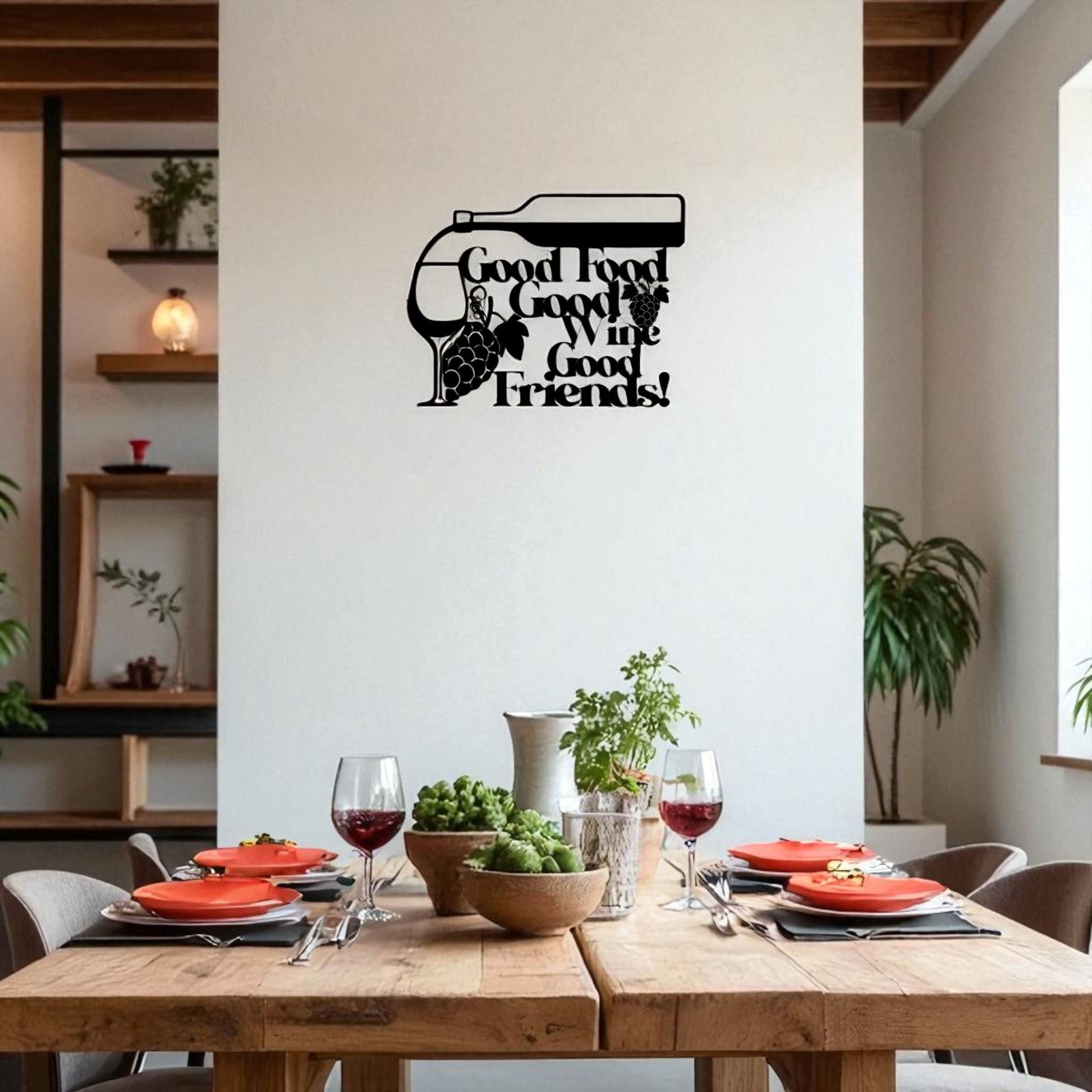 Good Food Good Wine Good Friends Metal Wall Art – Kitchen Bar Decor