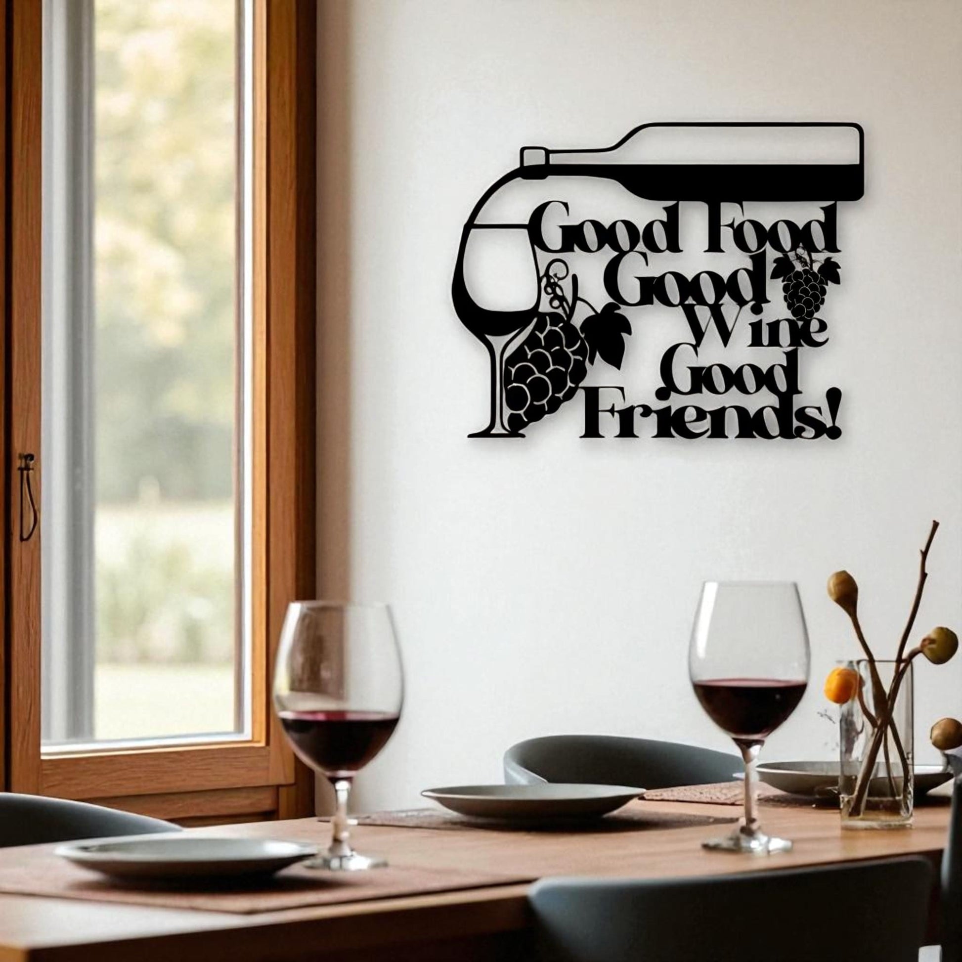 Good Food Good Wine Good Friends Metal Wall Art – Kitchen Bar Decor