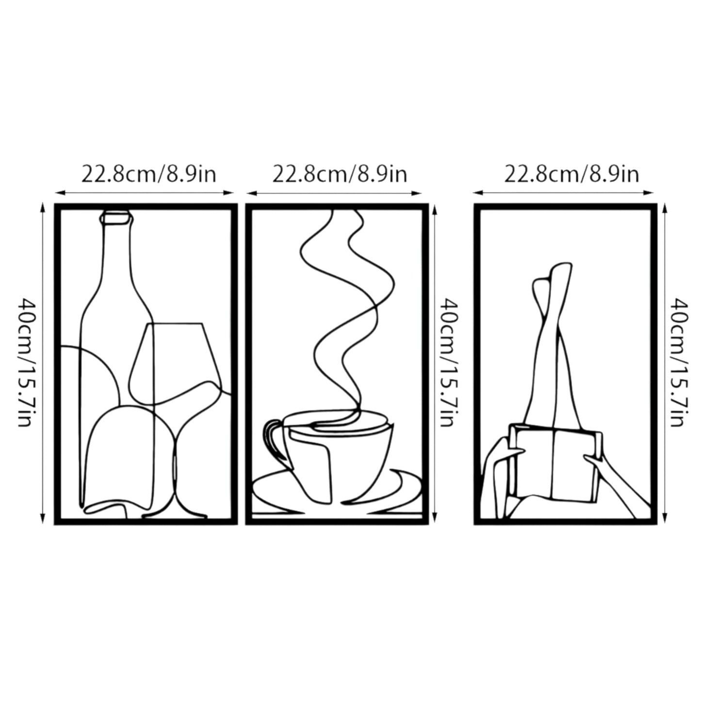 Set of 3 Minimalist Book & Coffee Metal Wall Art – Modern Home Decor