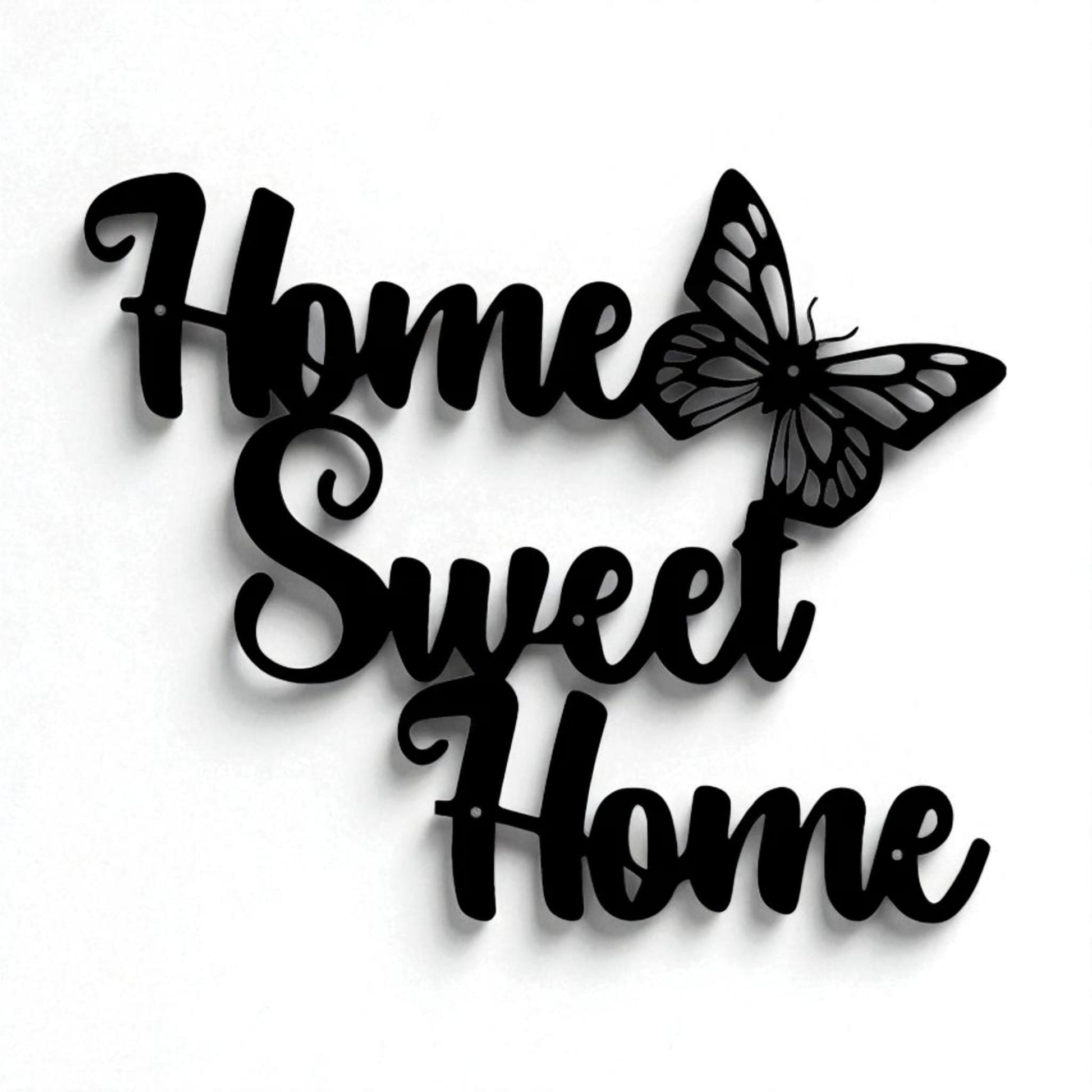Home Sweet Home Metal Wall Art – Rustic Butterfly Design