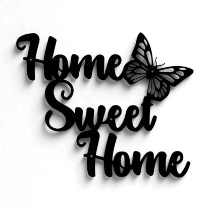 Home Sweet Home Metal Wall Art – Rustic Butterfly Design