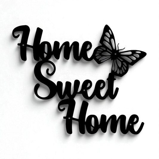 Home Sweet Home Metal Wall Art – Rustic Butterfly Design