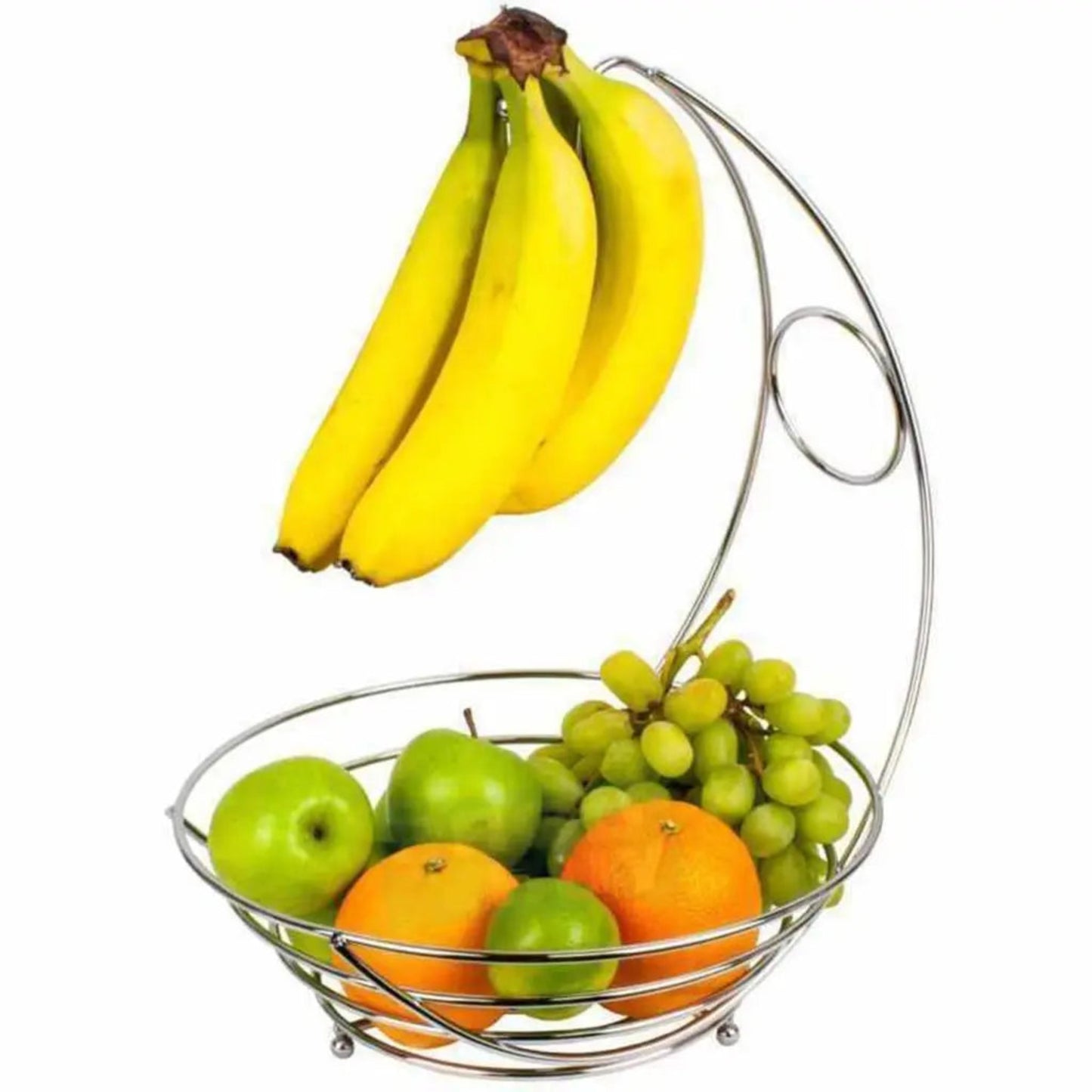 2-in-1 Fruit Bowl with Banana Hanger – Chrome Kitchen Basket
