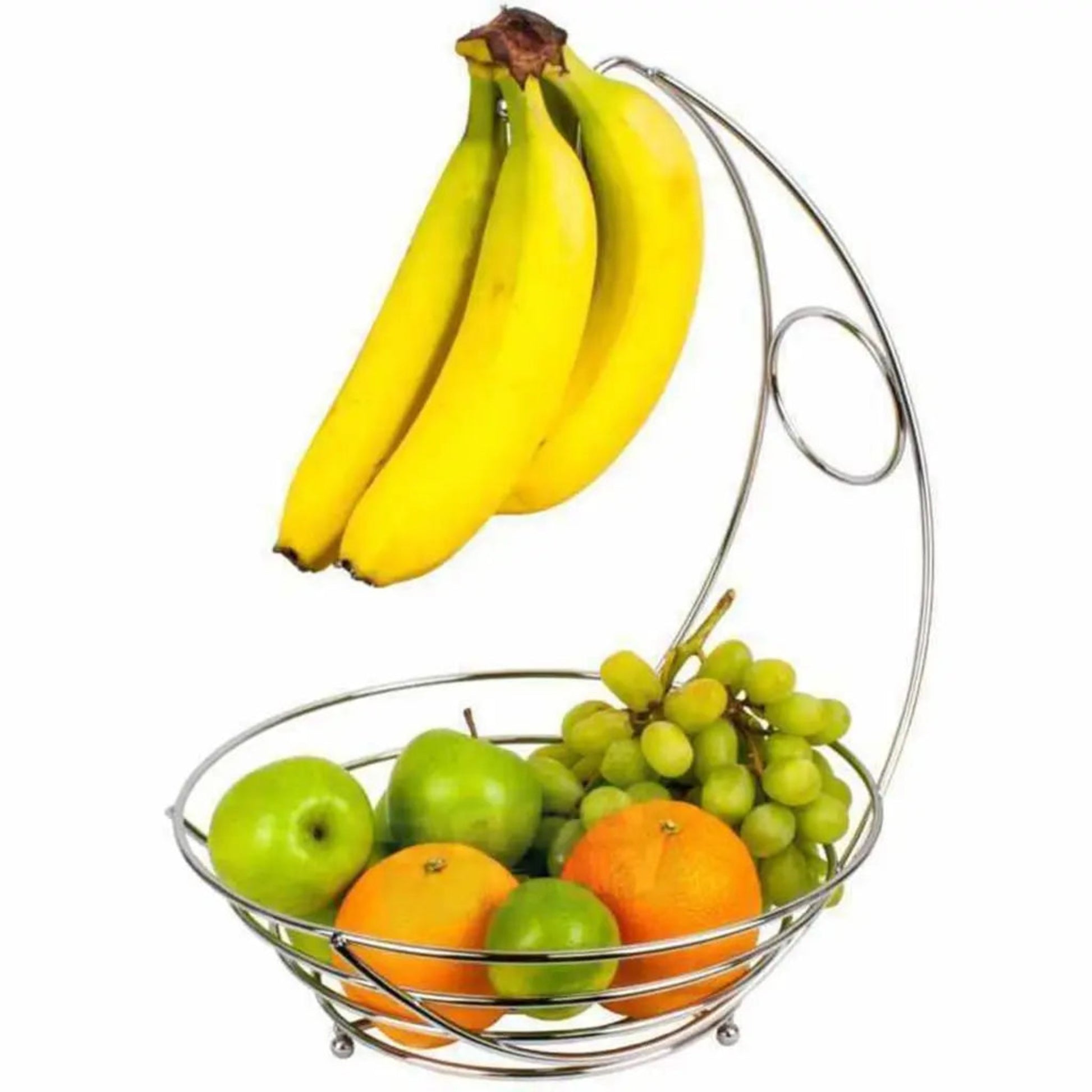 2-in-1 Fruit Bowl with Banana Hanger – Chrome Kitchen Basket