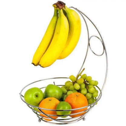 2-in-1 Fruit Bowl with Banana Hanger – Chrome Kitchen Basket