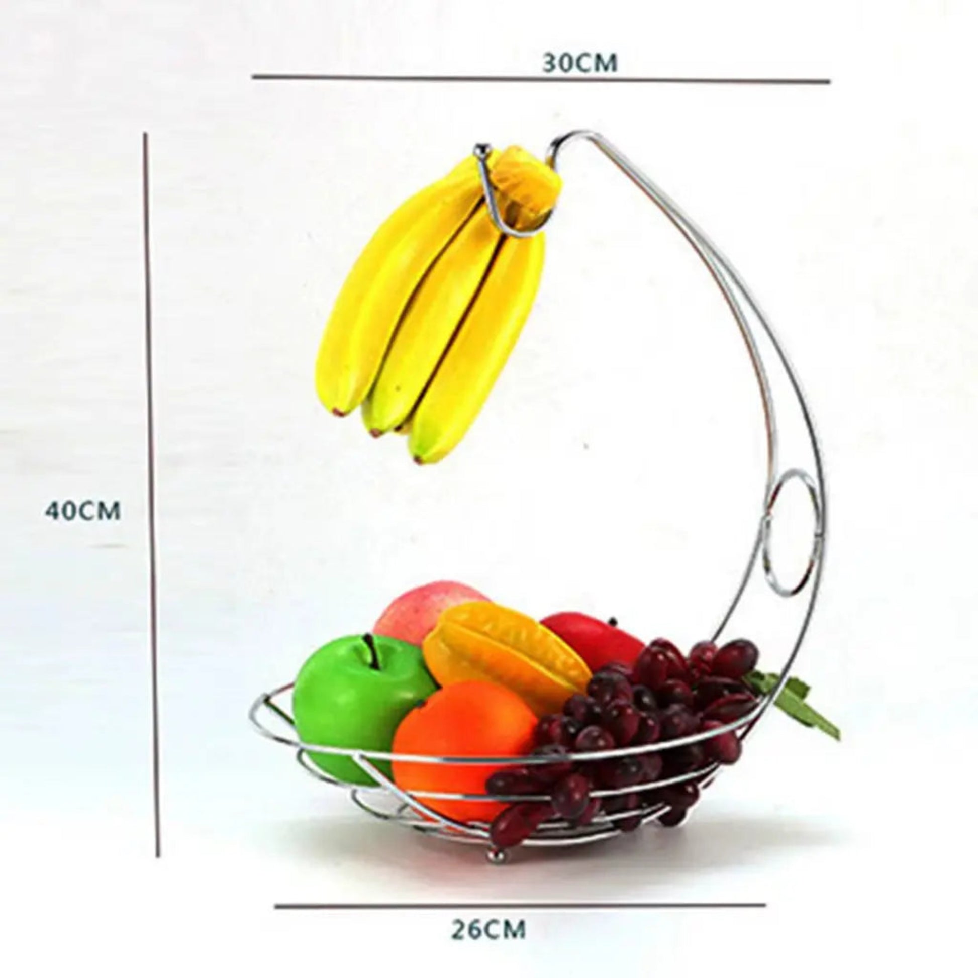 2-in-1 Fruit Bowl with Banana Hanger – Chrome Kitchen Basket