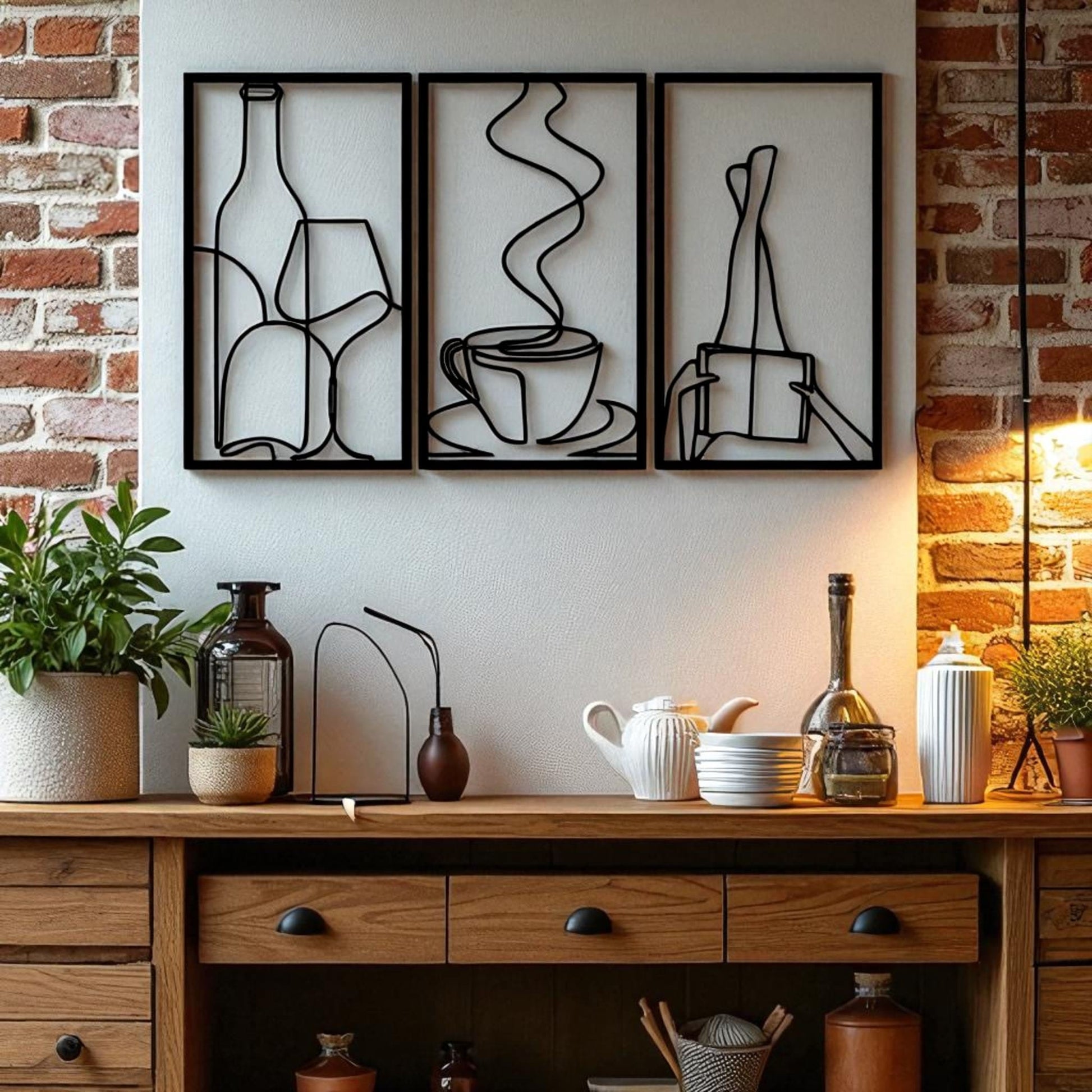 Set of 3 Minimalist Book & Coffee Metal Wall Art – Modern Home Decor