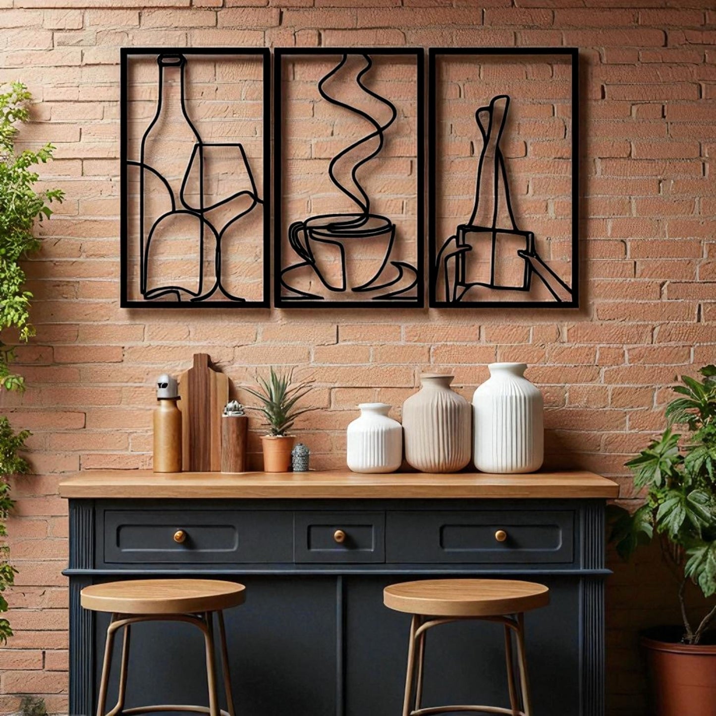 Set of 3 Minimalist Book & Coffee Metal Wall Art – Modern Home Decor