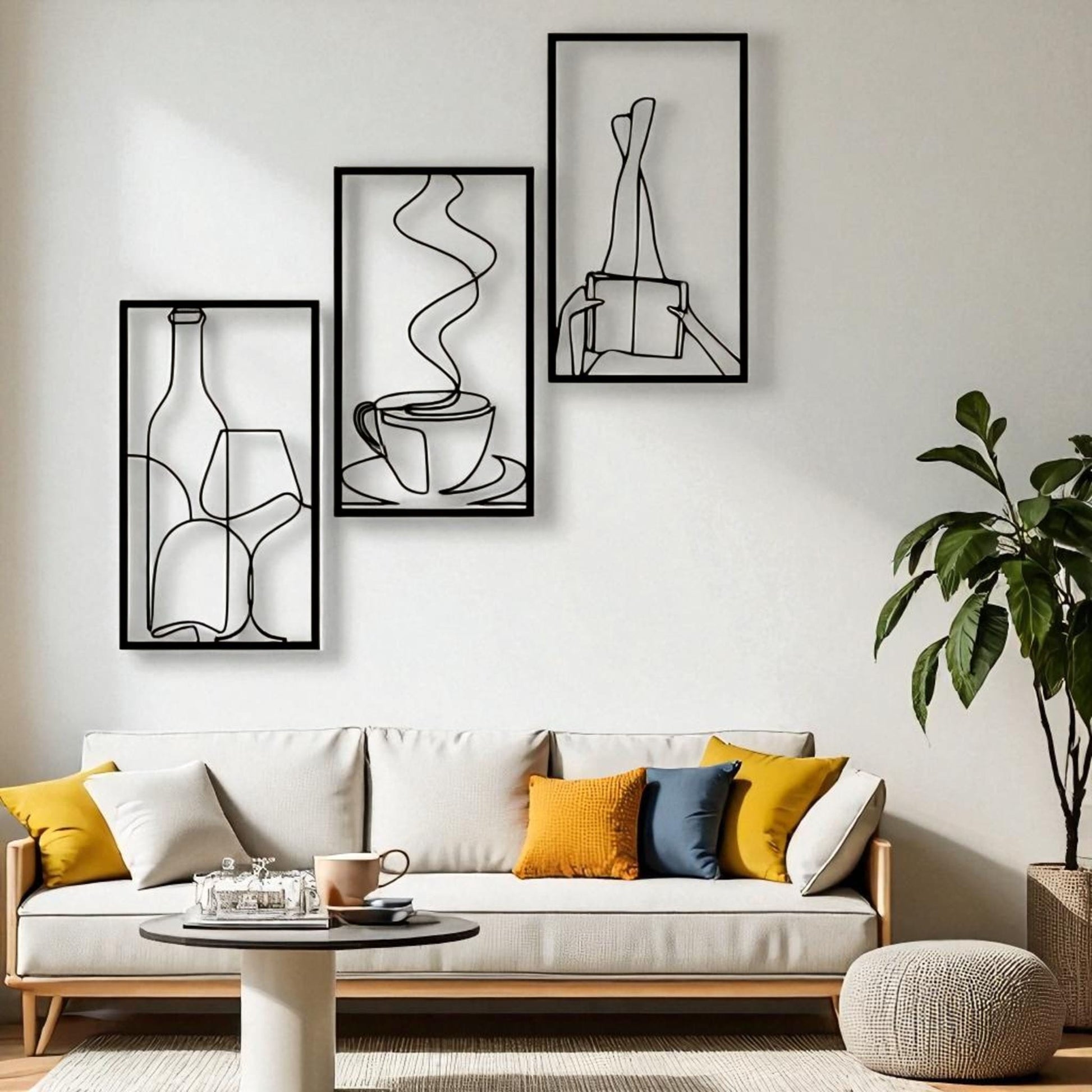 Set of 3 Minimalist Book & Coffee Metal Wall Art – Modern Home Decor
