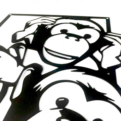 No See Hear Speak Monkey Metal Wall Art – Funny Bathroom Decor