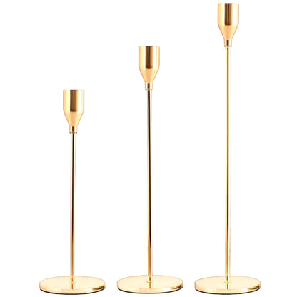 3-Piece Metal Candle Holder Set – Elegant Gold Candlesticks for Home and Event Decor Geniogoods
