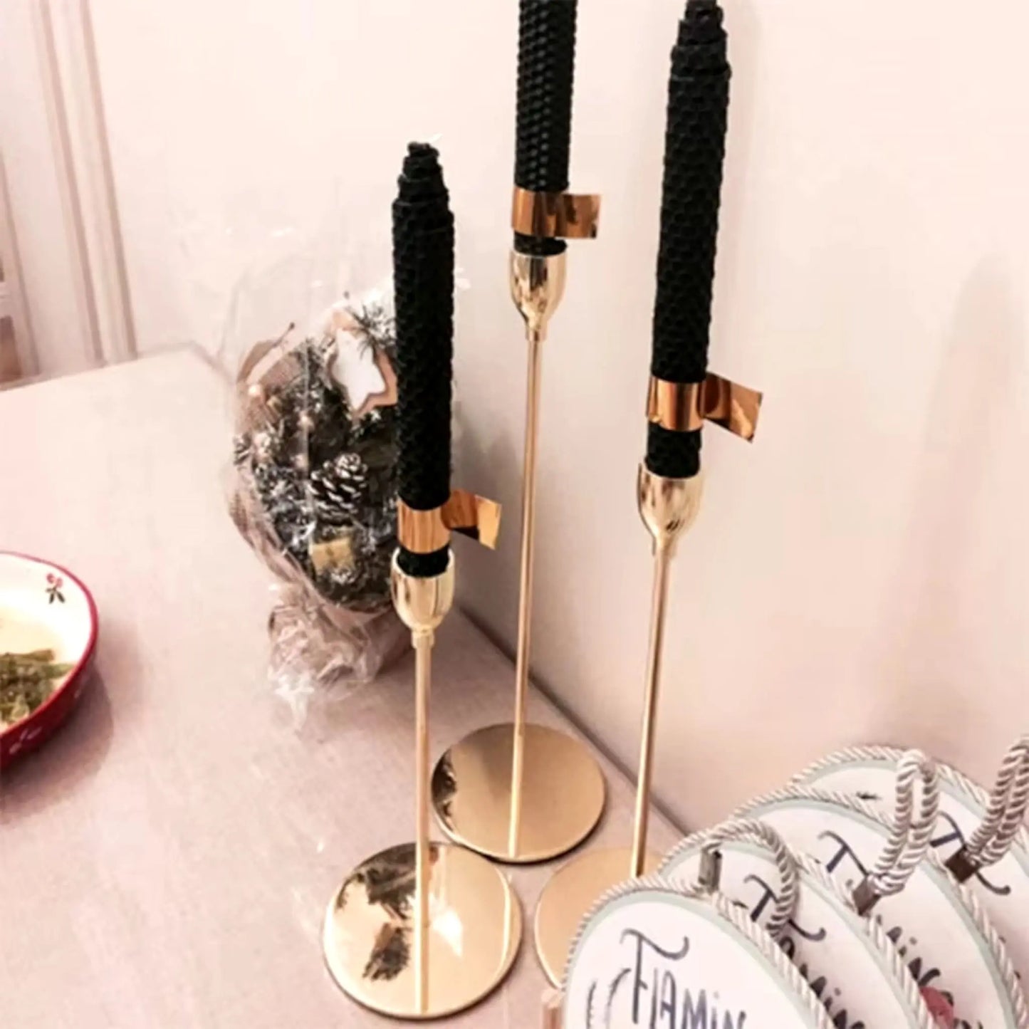 3-Piece Metal Candle Holder Set – Elegant Gold Candlesticks for Home and Event Decor Geniogoods