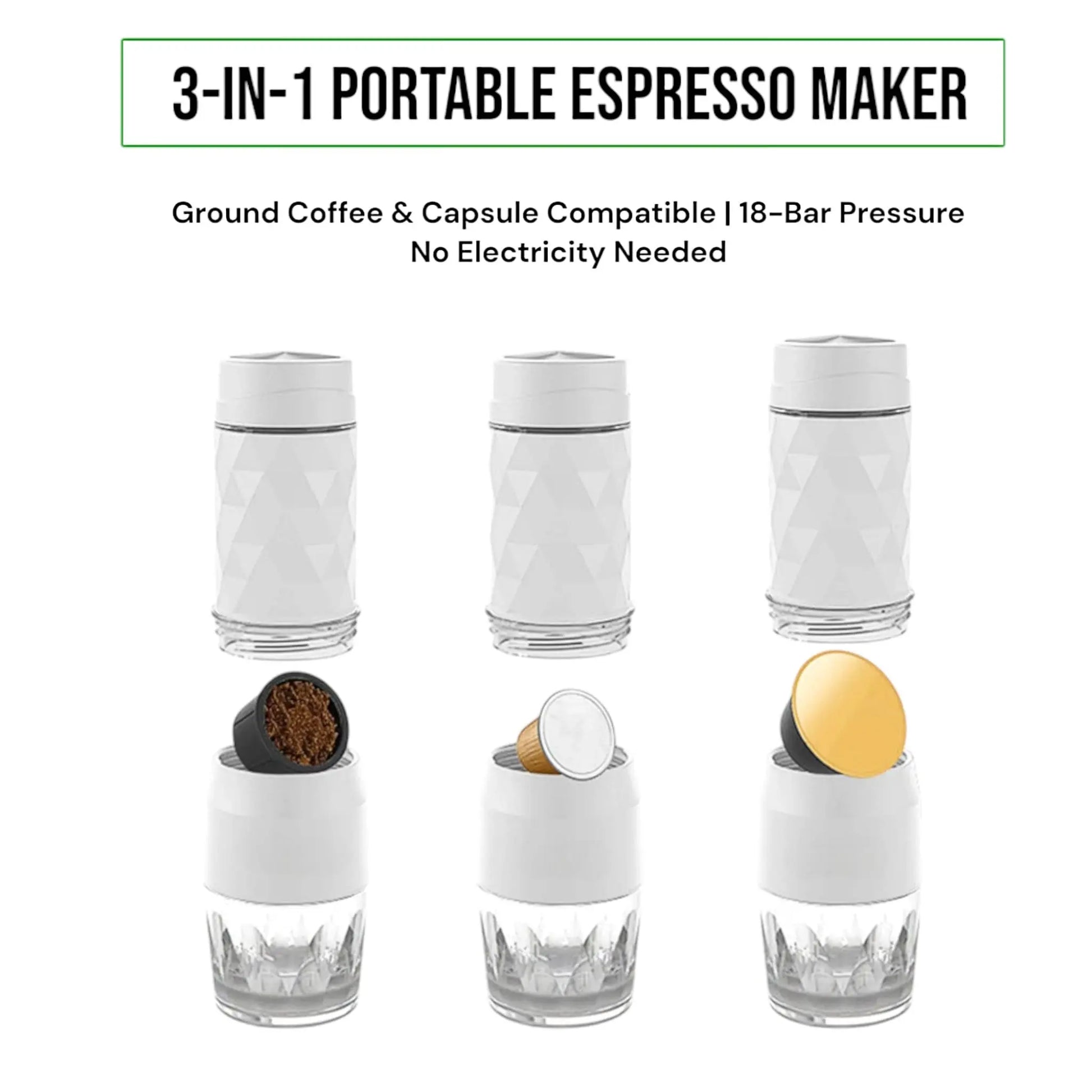 3-in-1 Portable Espresso Maker – Manual Coffee Machine for Travel Geniogoods