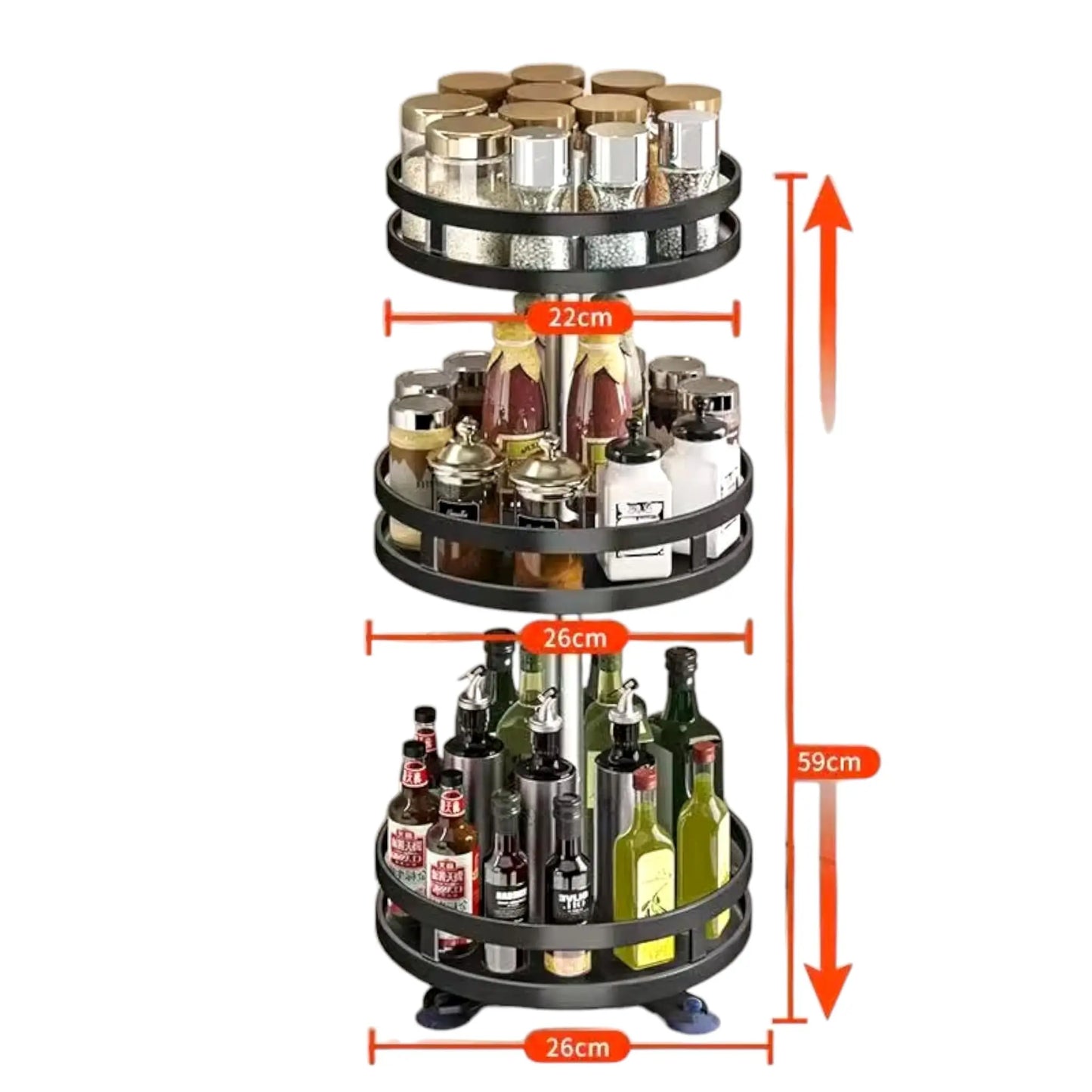 360° Rotatable Spice Rack Organizer – Adjustable Height Lazy Susan for Efficient Kitchen Storage Geniogoods