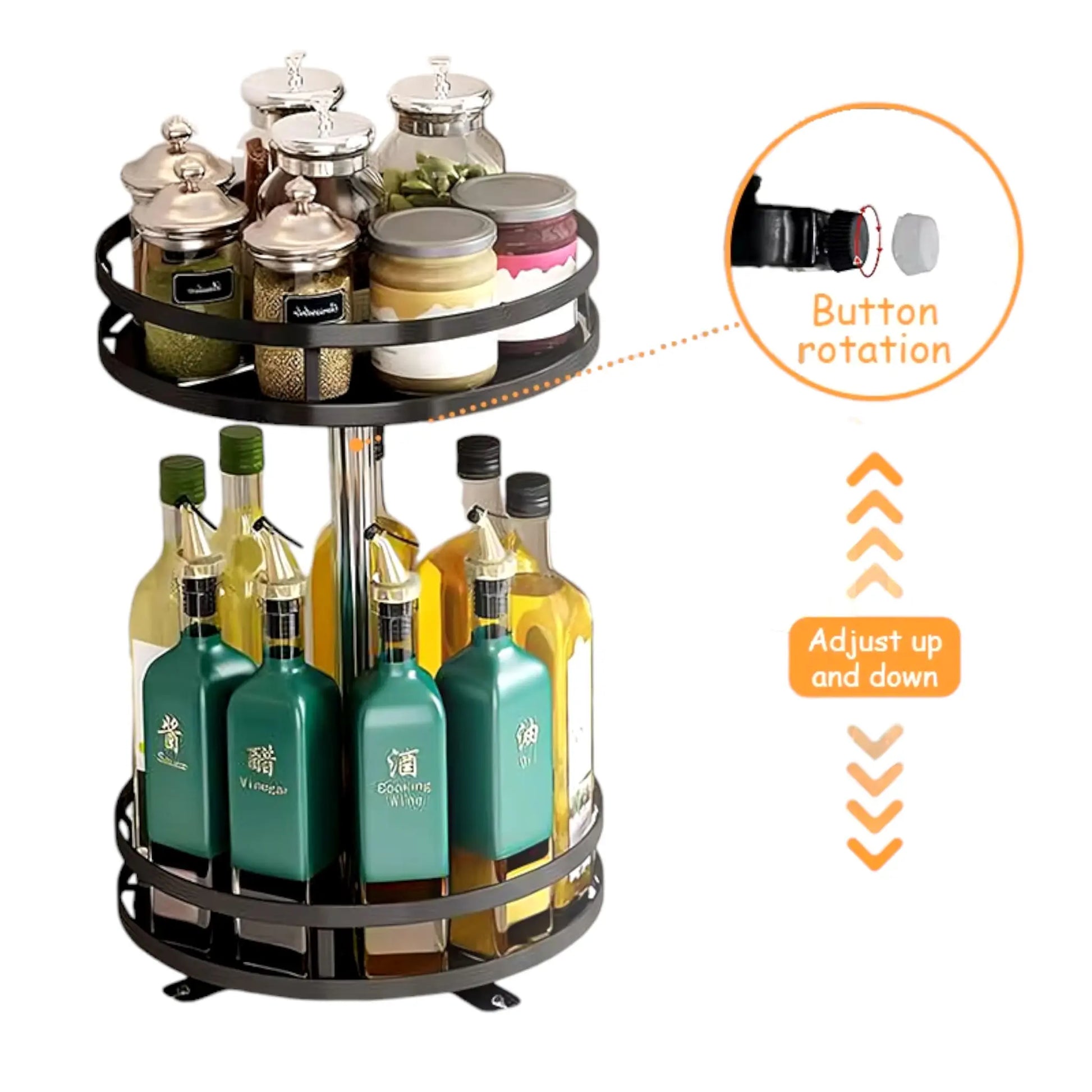 360° Rotatable Spice Rack Organizer – Adjustable Height Lazy Susan for Efficient Kitchen Storage Geniogoods