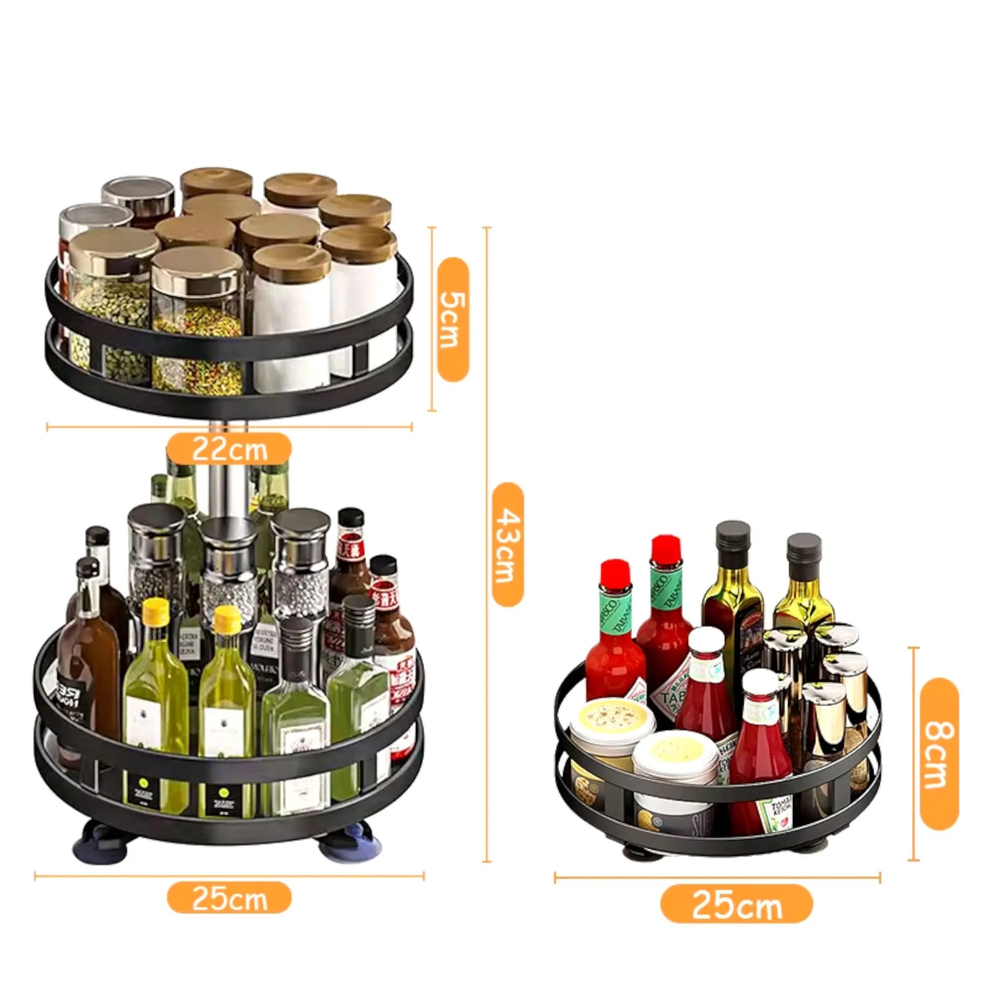 360° Rotatable Spice Rack Organizer – Adjustable Height Lazy Susan for Efficient Kitchen Storage Geniogoods