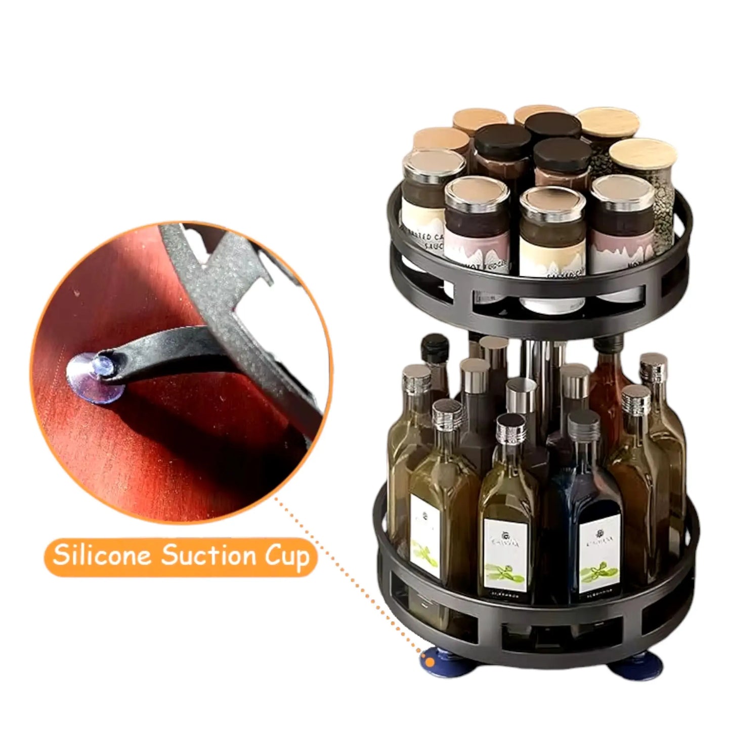 360° Rotatable Spice Rack Organizer – Adjustable Height Lazy Susan for Efficient Kitchen Storage Geniogoods