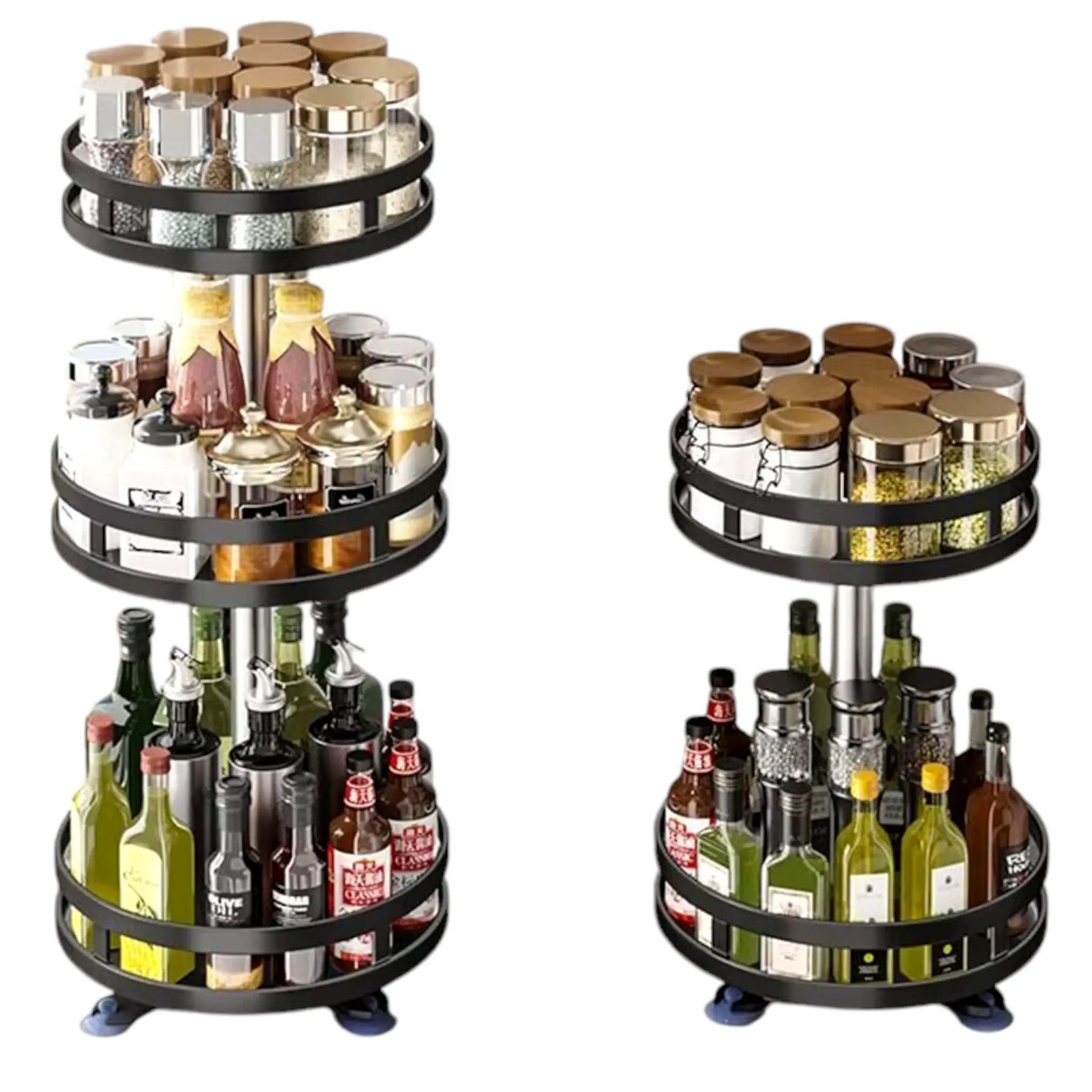 360° Rotatable Spice Rack Organizer – Adjustable Height Lazy Susan for Efficient Kitchen Storage Geniogoods