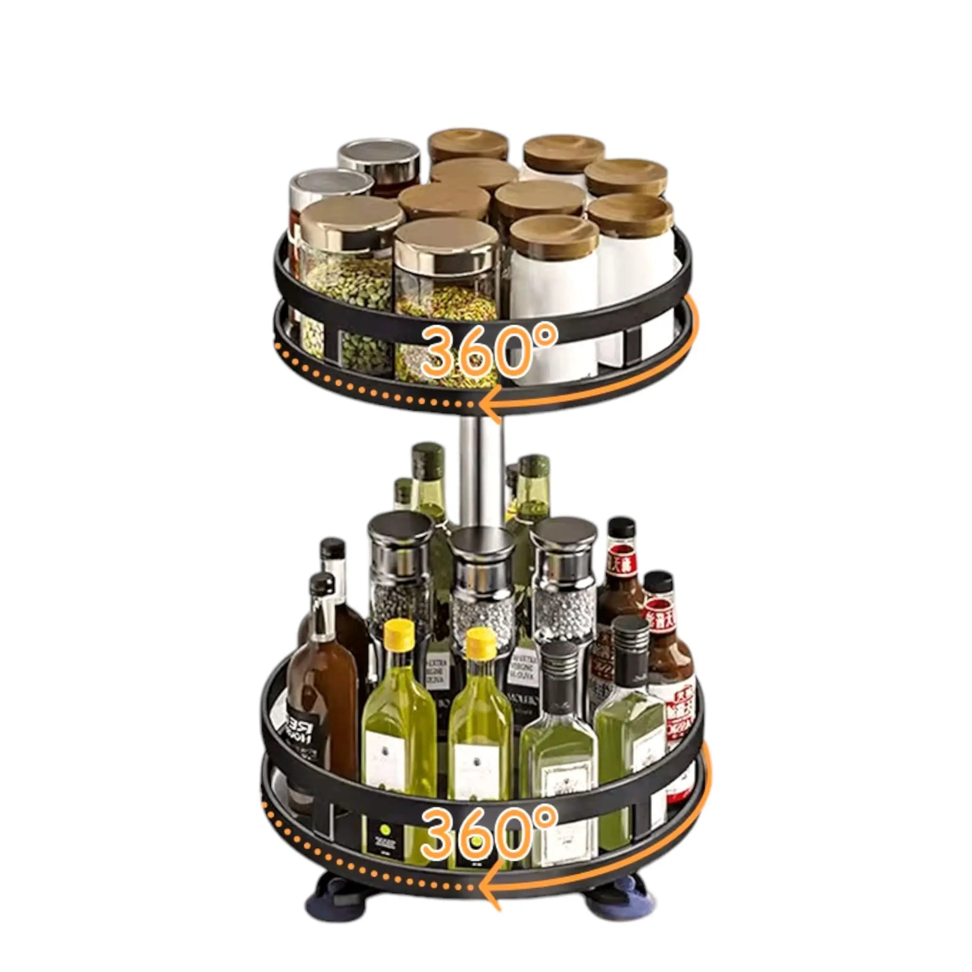 360° Rotatable Spice Rack Organizer – Adjustable Height Lazy Susan for Efficient Kitchen Storage Geniogoods