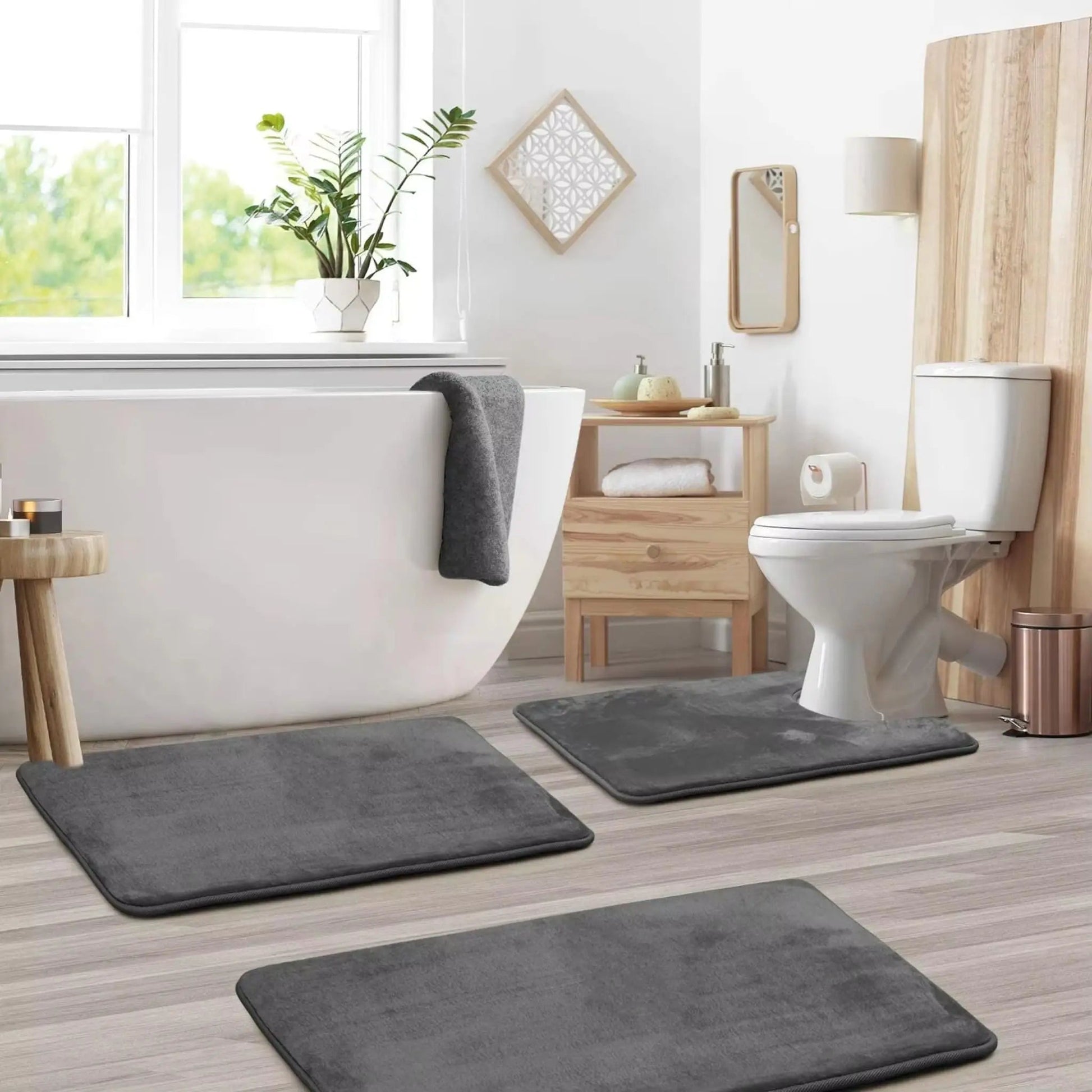 3PC Bathroom Rugs Set – Ultra-Soft Velvet Memory Foam Bath Mats, Non-Slip and Quick-Dry Geniogoods
