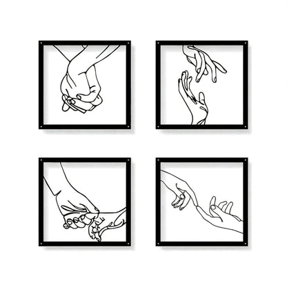 Minimalist Hand Line Art – Black Metal Wall Art